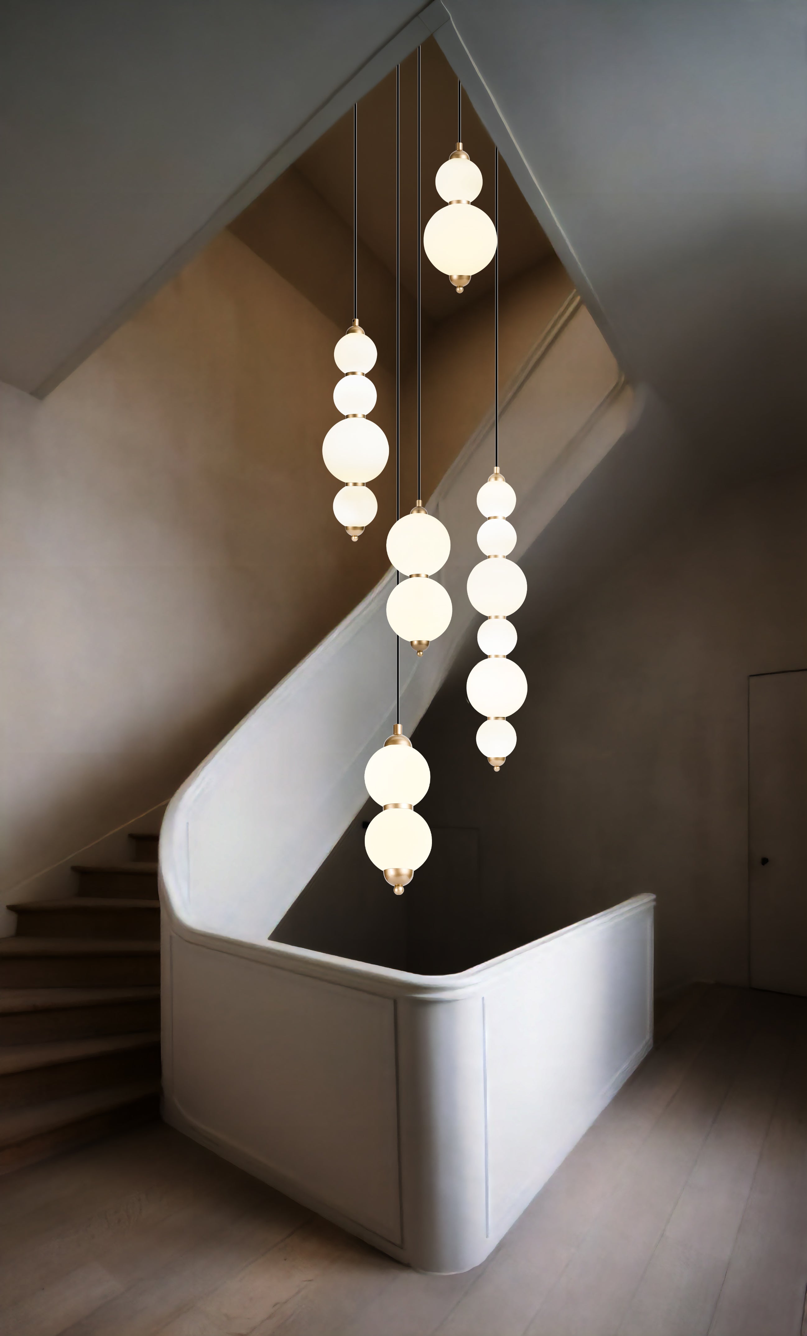 Custom Modern Linear Canopy LED Chandelier for Dining Table or Kitchen Island, Minimalist Opal Globe Pendant Light, Contemporary Linear Globe Light