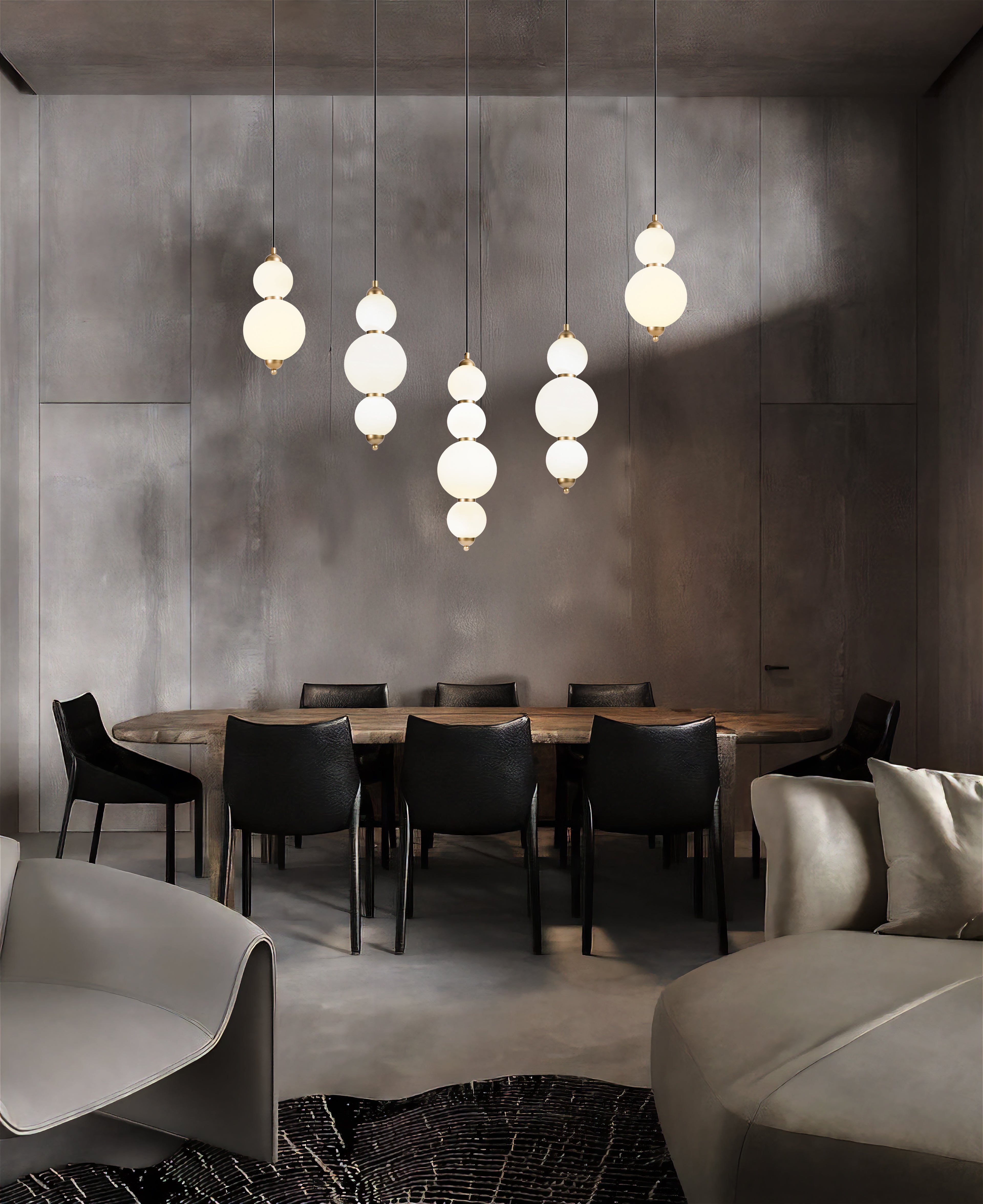 Custom Modern Linear Canopy LED Chandelier for Dining Table or Kitchen Island, Minimalist Opal Globe Pendant Light, Contemporary Linear Globe Light