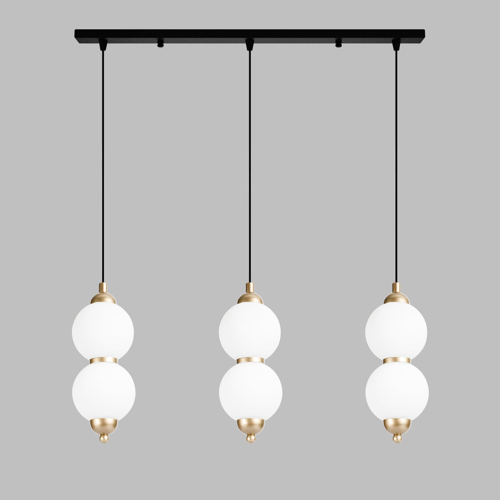 Custom Modern Linear Canopy LED Chandelier for Dining Table or Kitchen Island, Minimalist Opal Globe Pendant Light, Contemporary Linear Globe Light