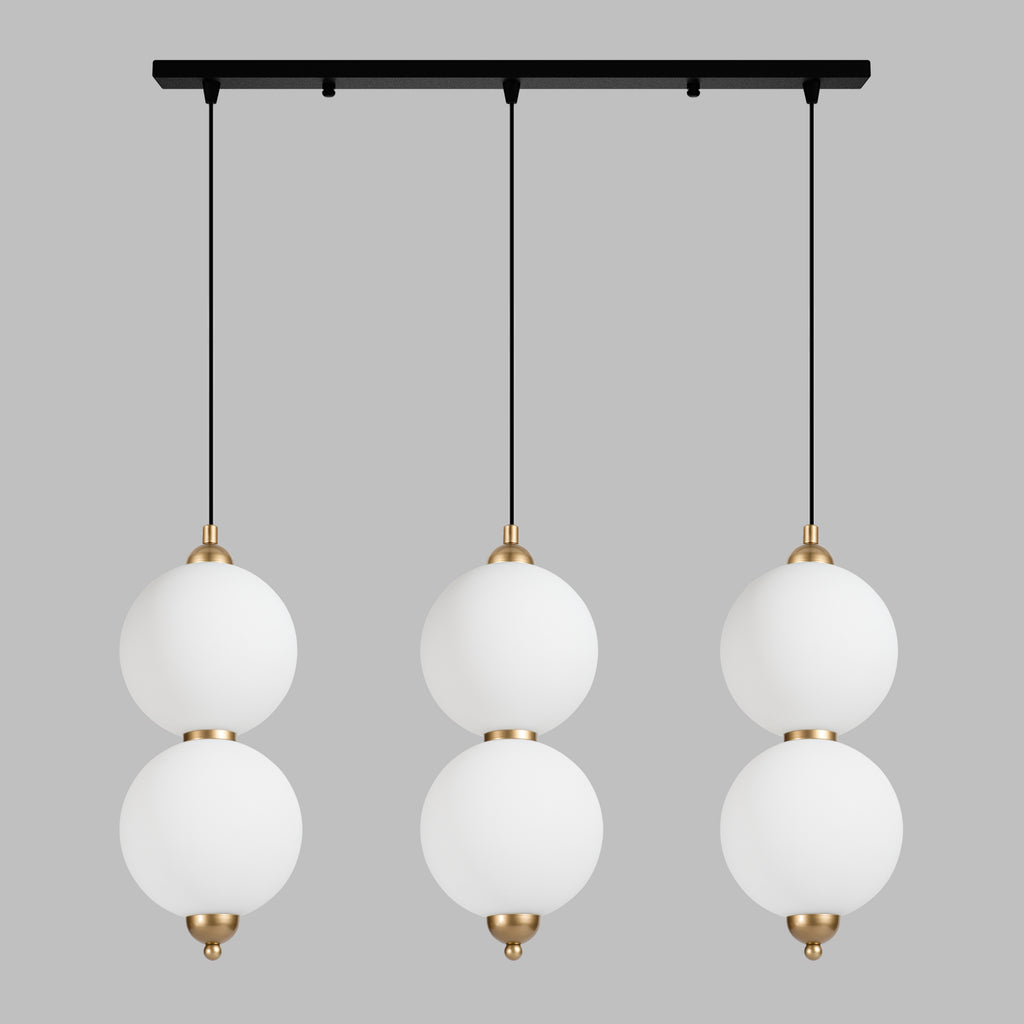 Custom Modern Linear Canopy LED Chandelier for Dining Table or Kitchen Island, Minimalist Opal Globe Pendant Light, Contemporary Linear Globe Light
