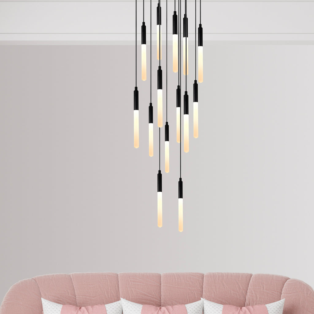 Round Canopy Custom LED Tube Modern Multi Pendant Light for Staircase, Stairwell Chandelier, Slim Tube Pendant Light, 3 Story Pendant Light, Light Fixture