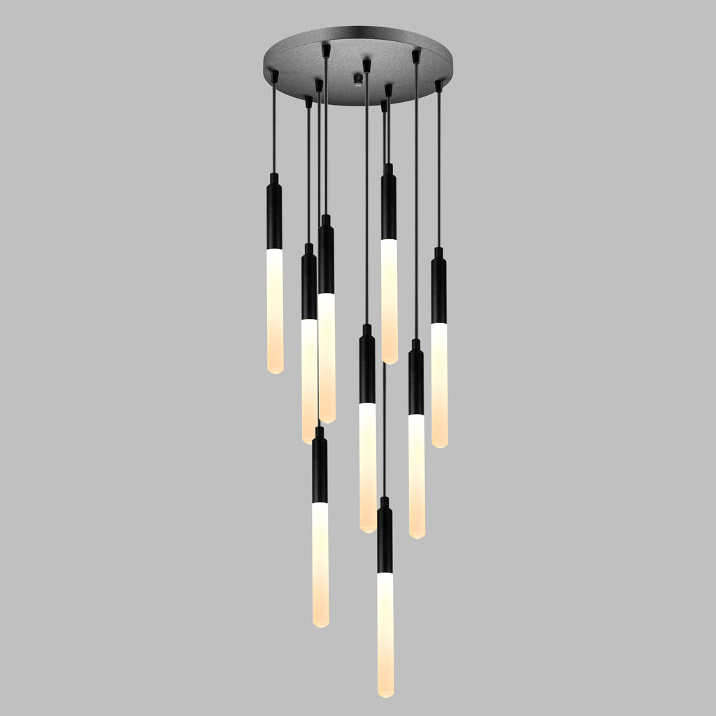 Round Canopy Custom LED Tube Modern Multi Pendant Light for Staircase, Stairwell Chandelier, Slim Tube Pendant Light, 3 Story Pendant Light, Light Fixture