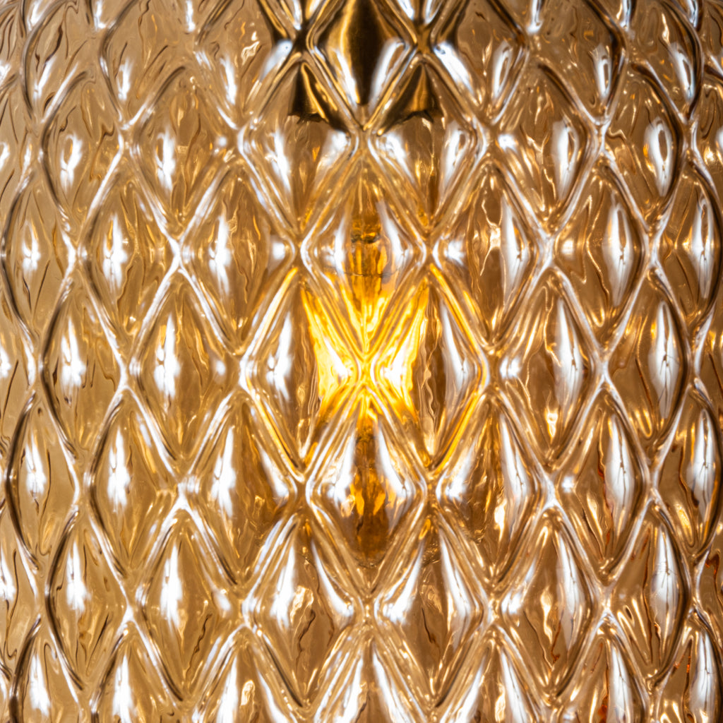 Handmade Glass Multi Light Pendant, Ellipse - Oval Shape Lampshade Amber Textured Glass Staircase Light, Custom Stairwell Pendant Lighting