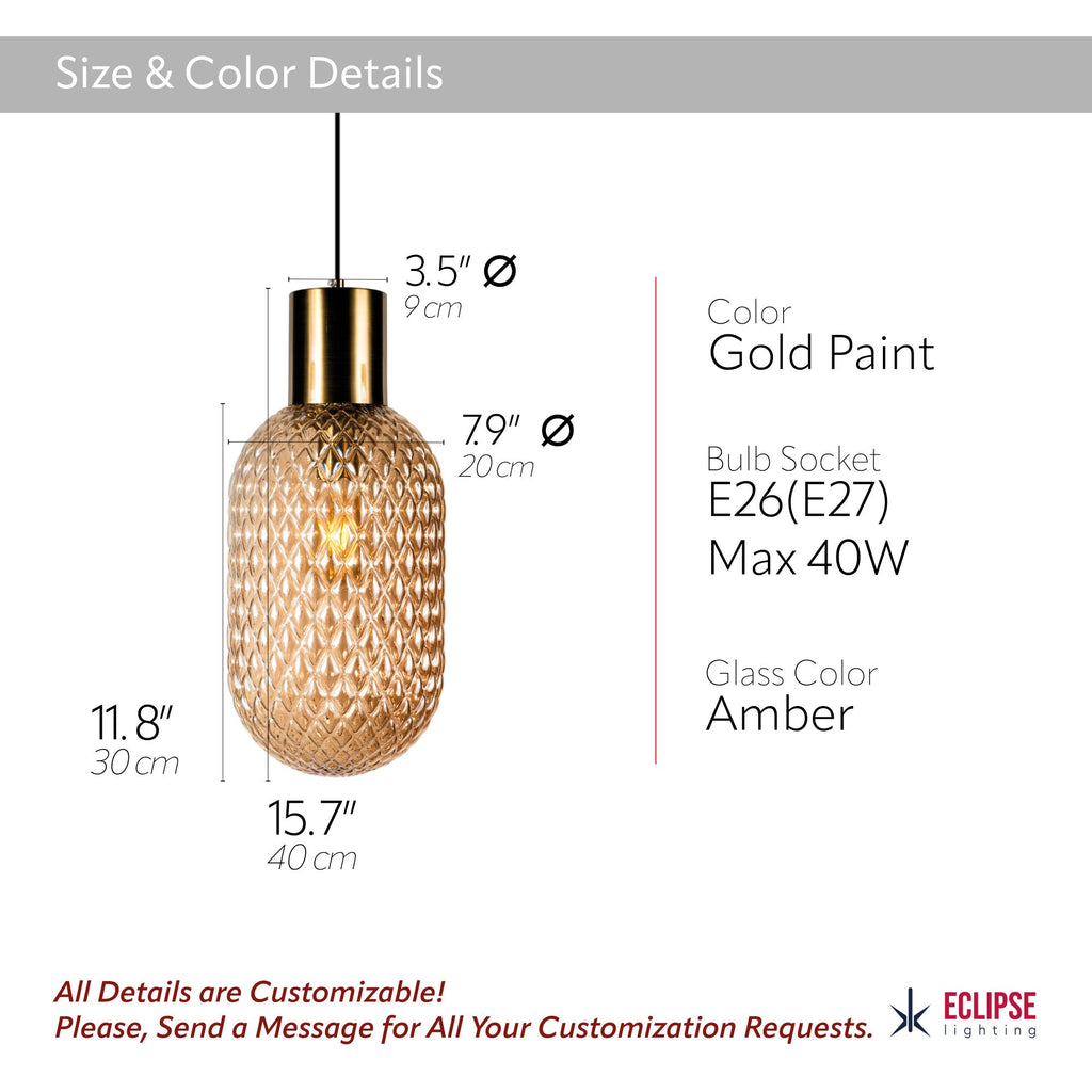 Handmade Glass Multi Light Pendant, Ellipse - Oval Shape Lampshade Amber Textured Glass Staircase Light, Custom Stairwell Pendant Lighting