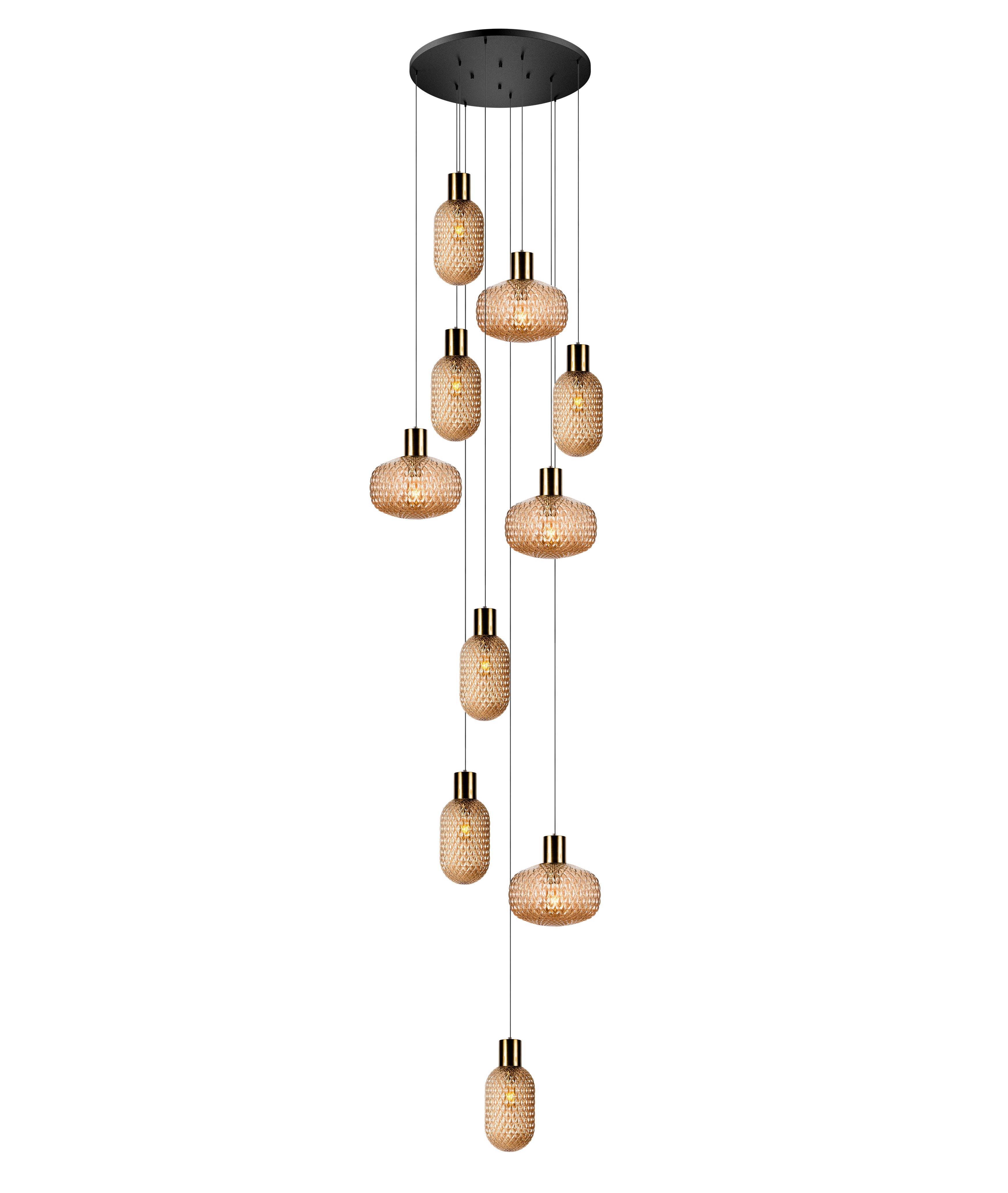 Custom Amber Glass Multi Pendant Light, Oval Lampshade Amber Textured Glass, Stairwell Pendant Lighting,  Custom Chandelier for Staircase