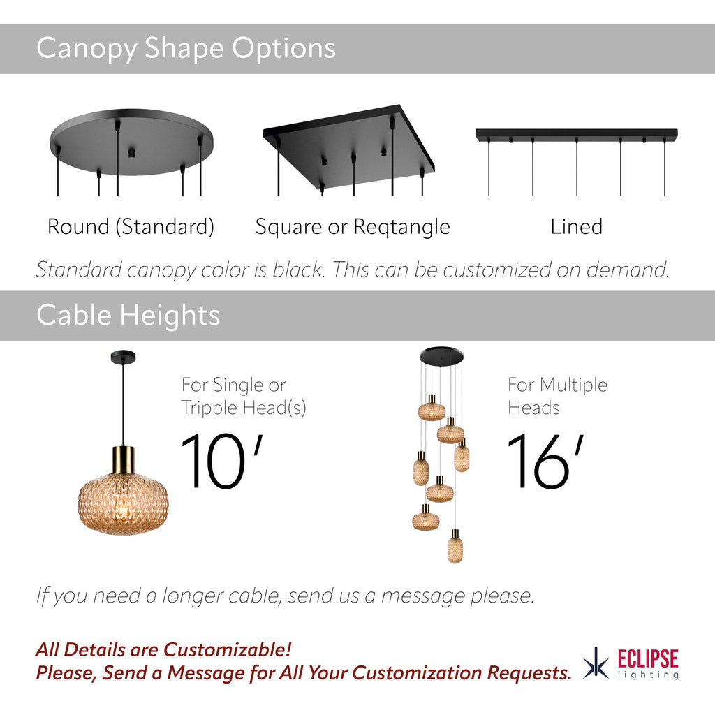 Handmade Glass Multi Light Pendant, Ellipse - Oval Shape Lampshade Amber Textured Glass Staircase Light, Custom Stairwell Pendant Lighting