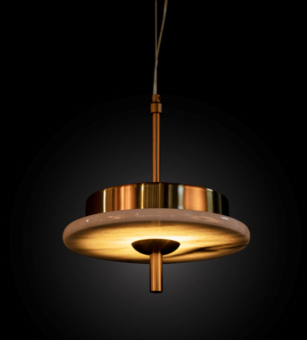 Luxury Marble LED Pendant Light for Dining Table & Kitchen Island – Custom Brass Fixture, Natural Stone Disc Chandelier, Alabaster Marble