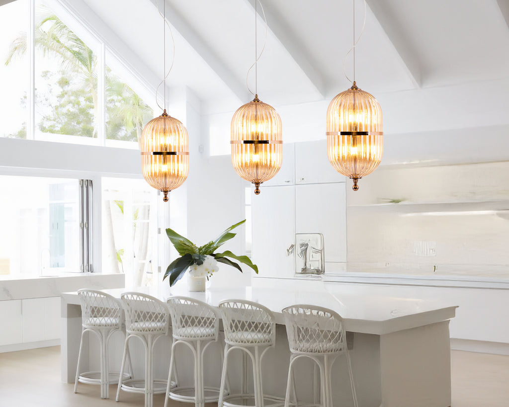 Modern Ribbed Glass Pendant Light: Scandinavian Kitchen Island Chandelier