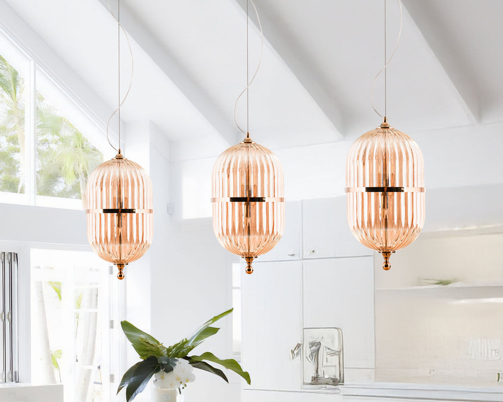 Modern Ribbed Glass Pendant Light: Scandinavian Kitchen Island Chandelier