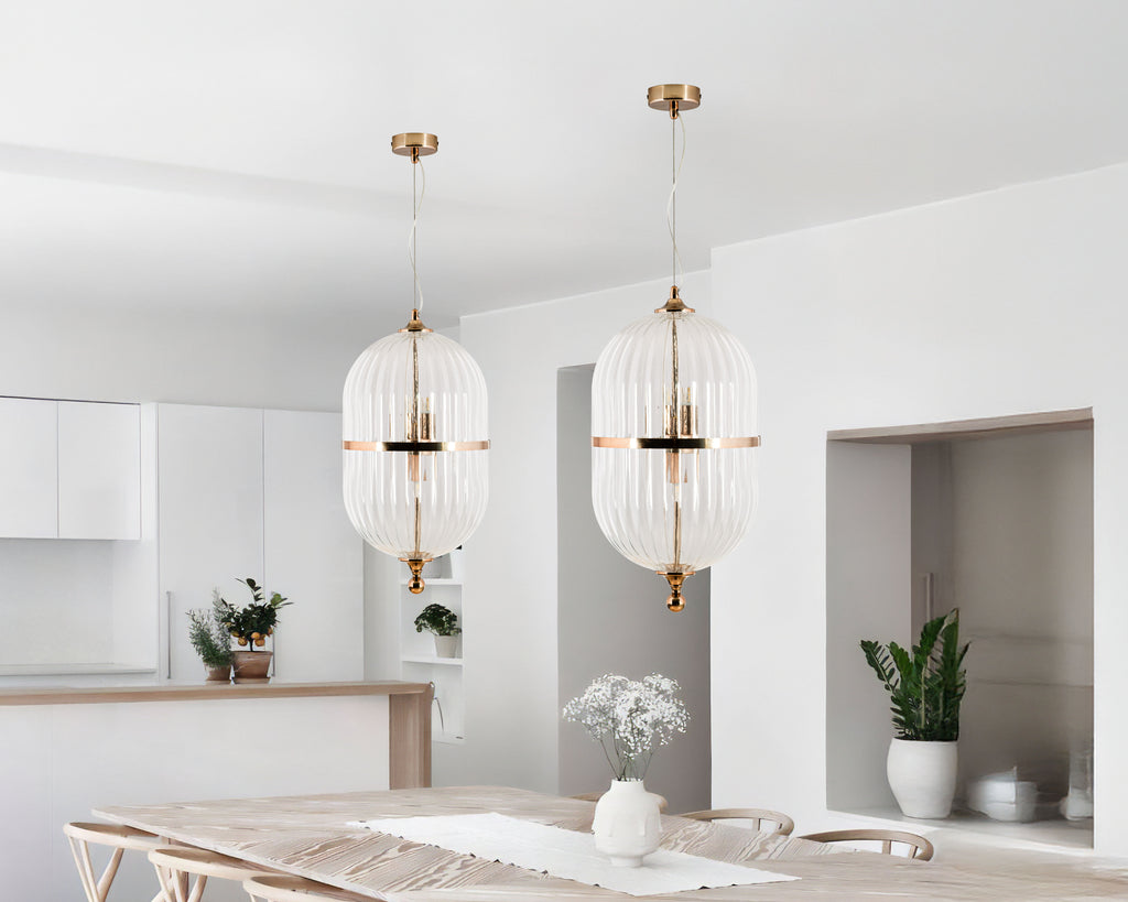 Modern Ribbed Glass Pendant Light: Scandinavian Kitchen Island Chandelier