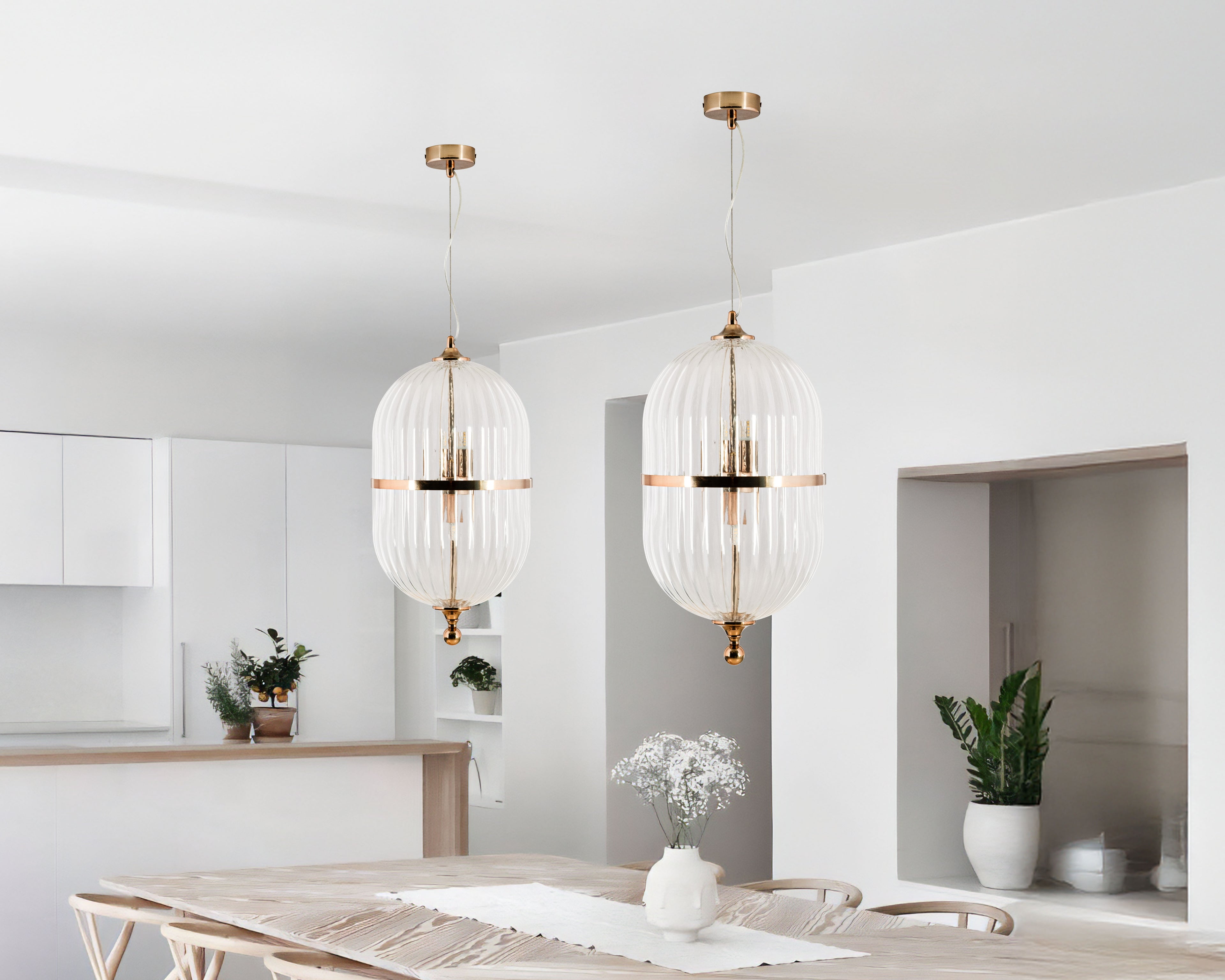 Modern Ribbed Glass Pendant Light: Scandinavian Kitchen Island Chandelier