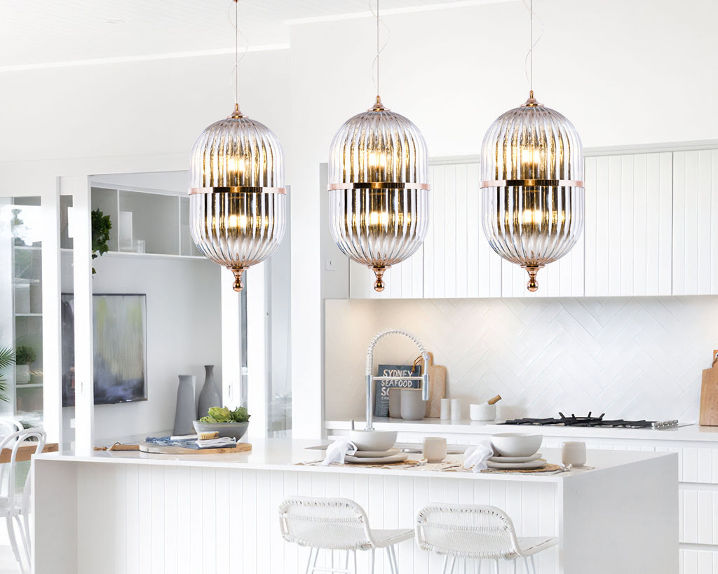 Modern Ribbed Glass Pendant Light: Scandinavian Kitchen Island Chandelier