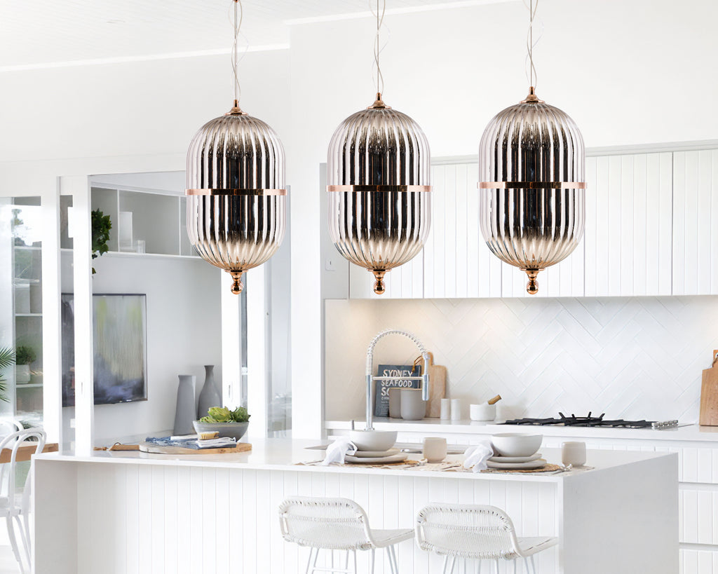 Modern Ribbed Glass Pendant Light: Scandinavian Kitchen Island Chandelier