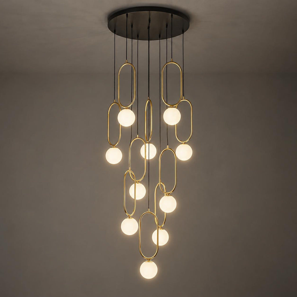 Custom Modern Staircase Chandelier, Sloped Ceiling Lighting