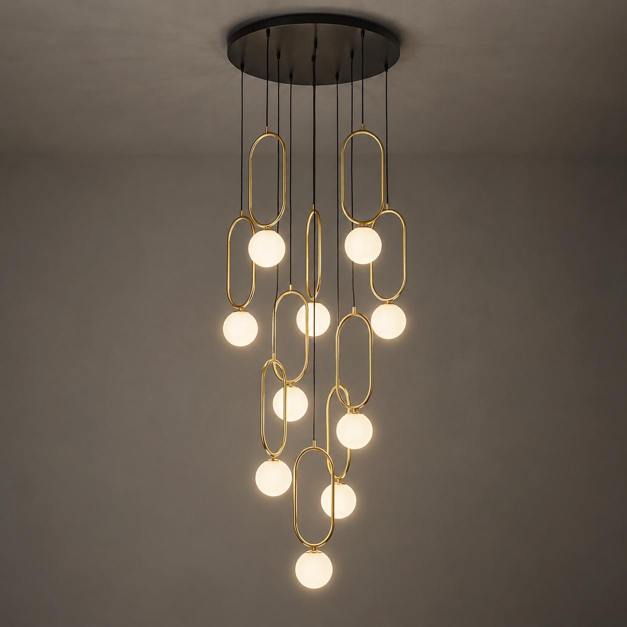 Custom Modern Staircase Chandelier, Sloped Ceiling Lighting