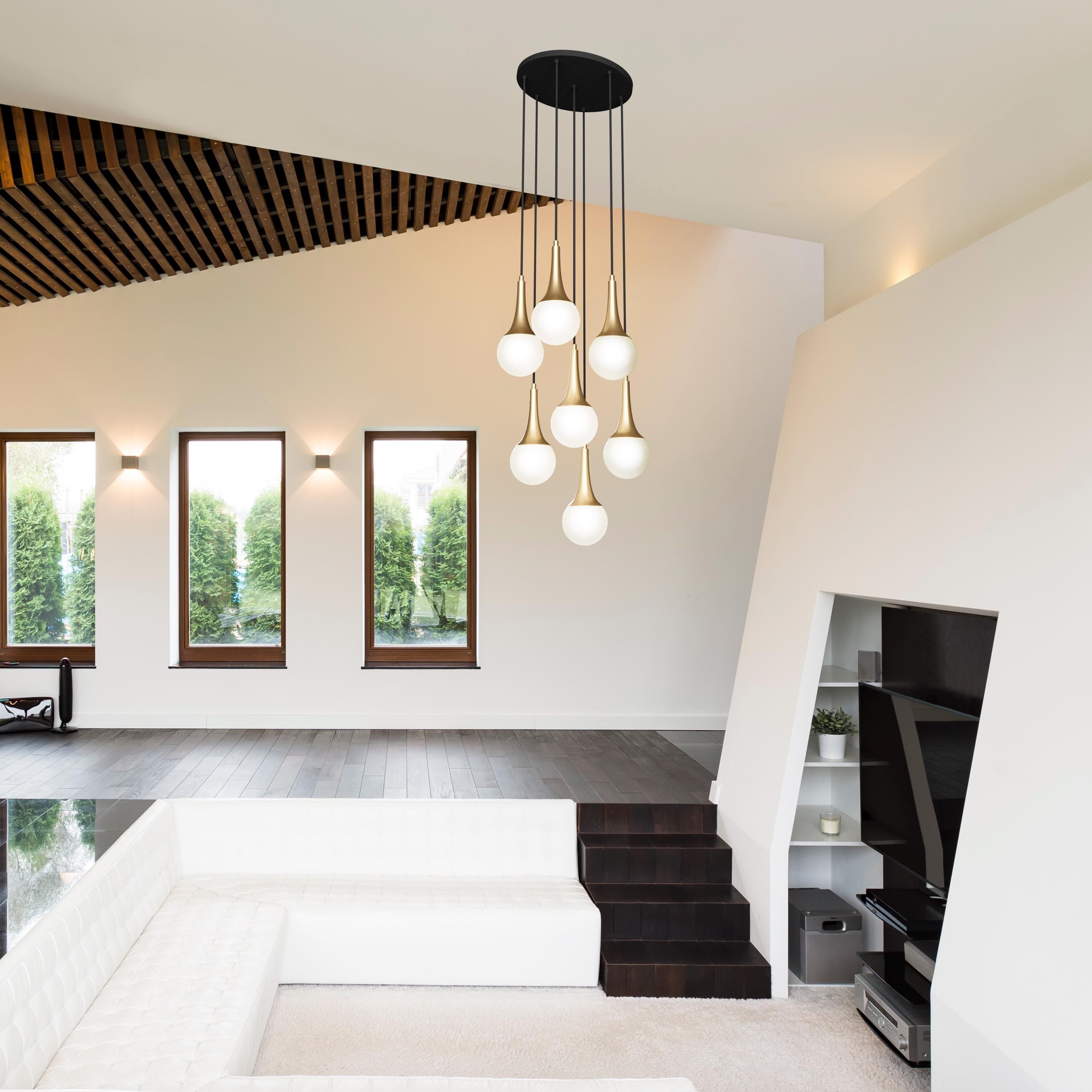 Modern Glass Multi-Pendant Light: Custom Stairwell Chandelier