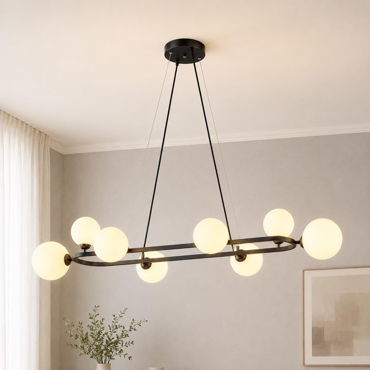 Modern Oval Linear Globe Chandelier, Kitchen Island Pendant