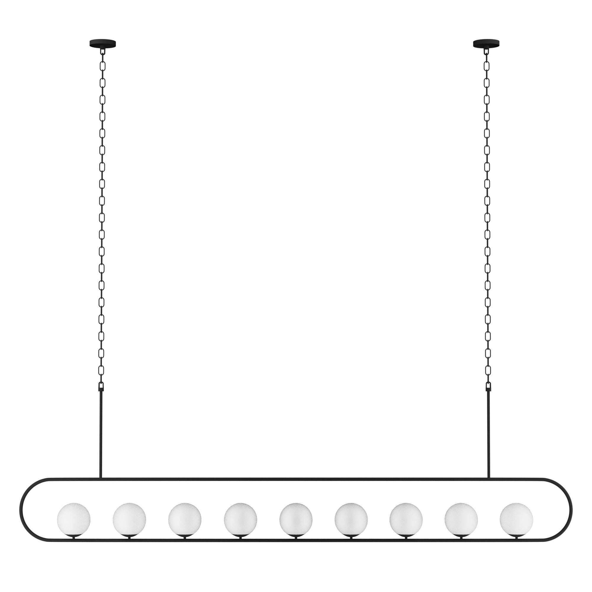 Gold powder coated linear pendant light with E12 sockets
Matte black linear chandelier for contemporary interiors