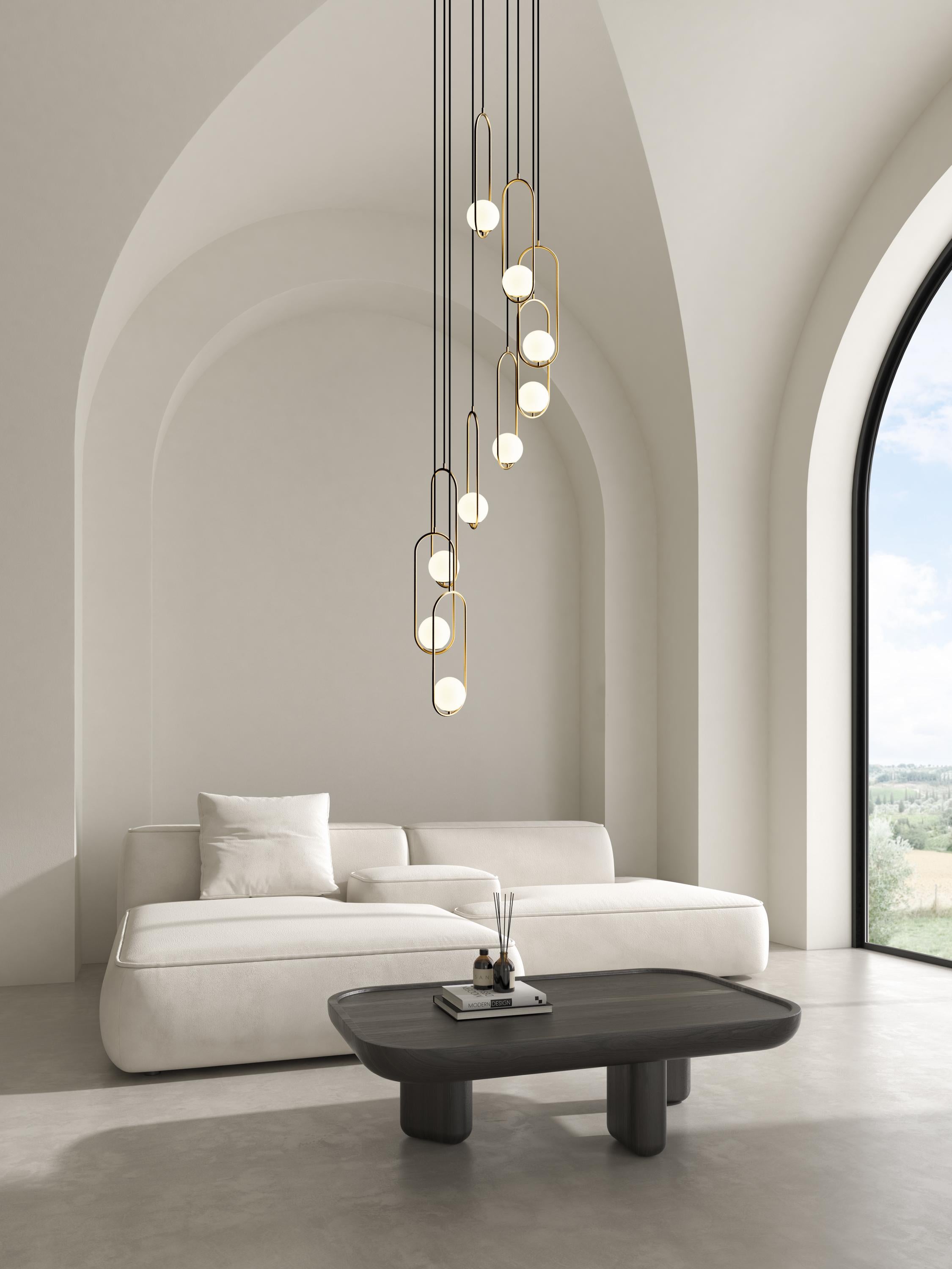 Modern Stairs Multi-Light Pendant: Stairwell Chandelier -Black & Gold Oversized Living Room Light - High Ceiling Staircase Chandelier