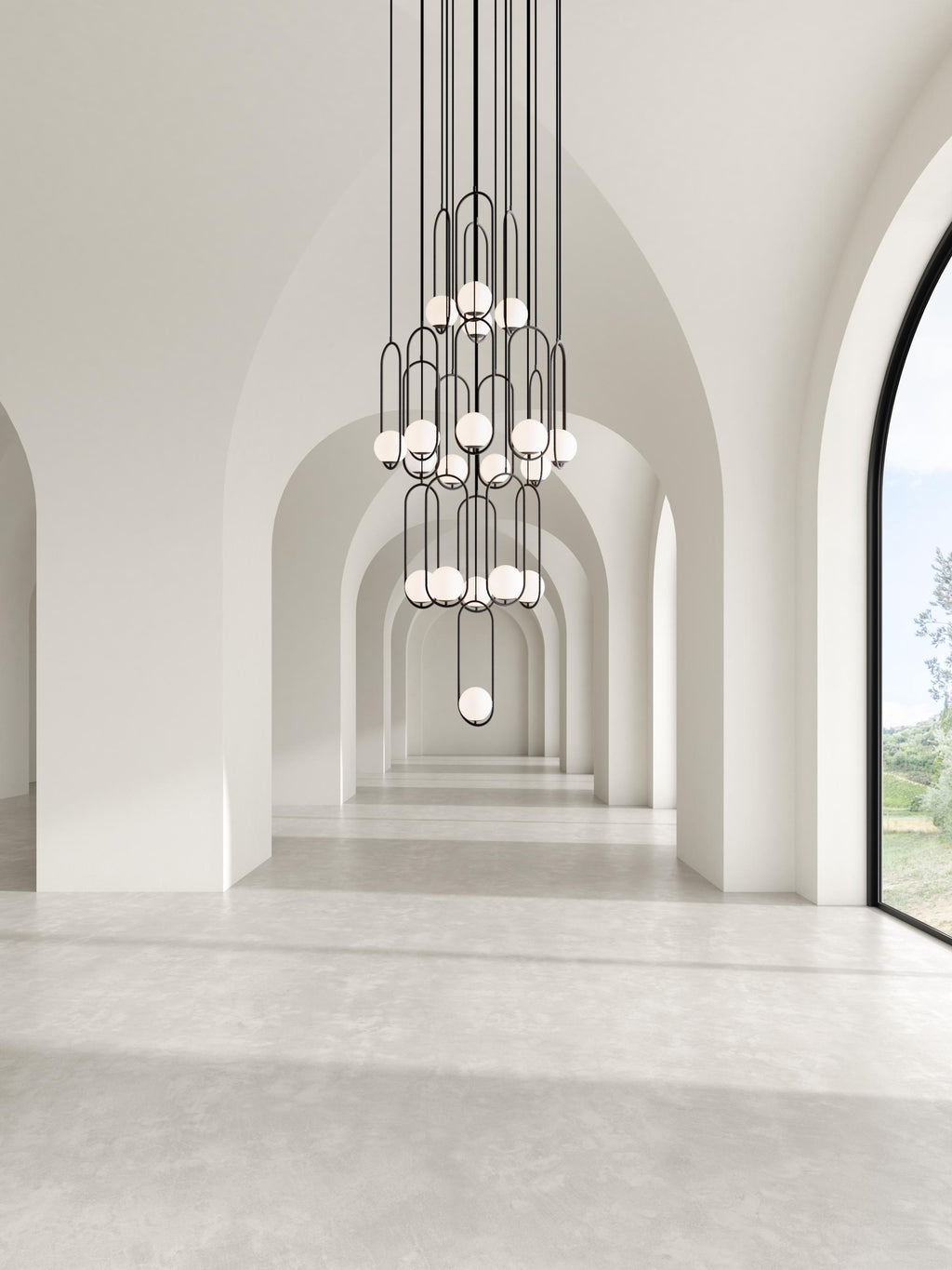 Modern Stairs Multi-Light Pendant: Stairwell Chandelier -Black & Gold Oversized Living Room Light - High Ceiling Staircase Chandelier
