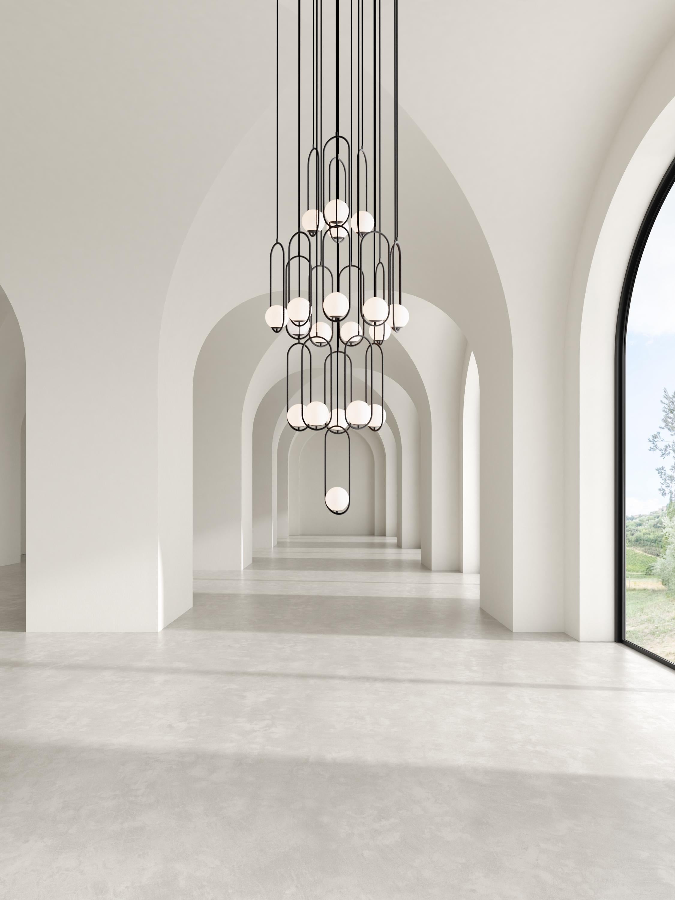 Modern Stairs Multi-Light Pendant: Stairwell Chandelier -Black & Gold Oversized Living Room Light - High Ceiling Staircase Chandelier