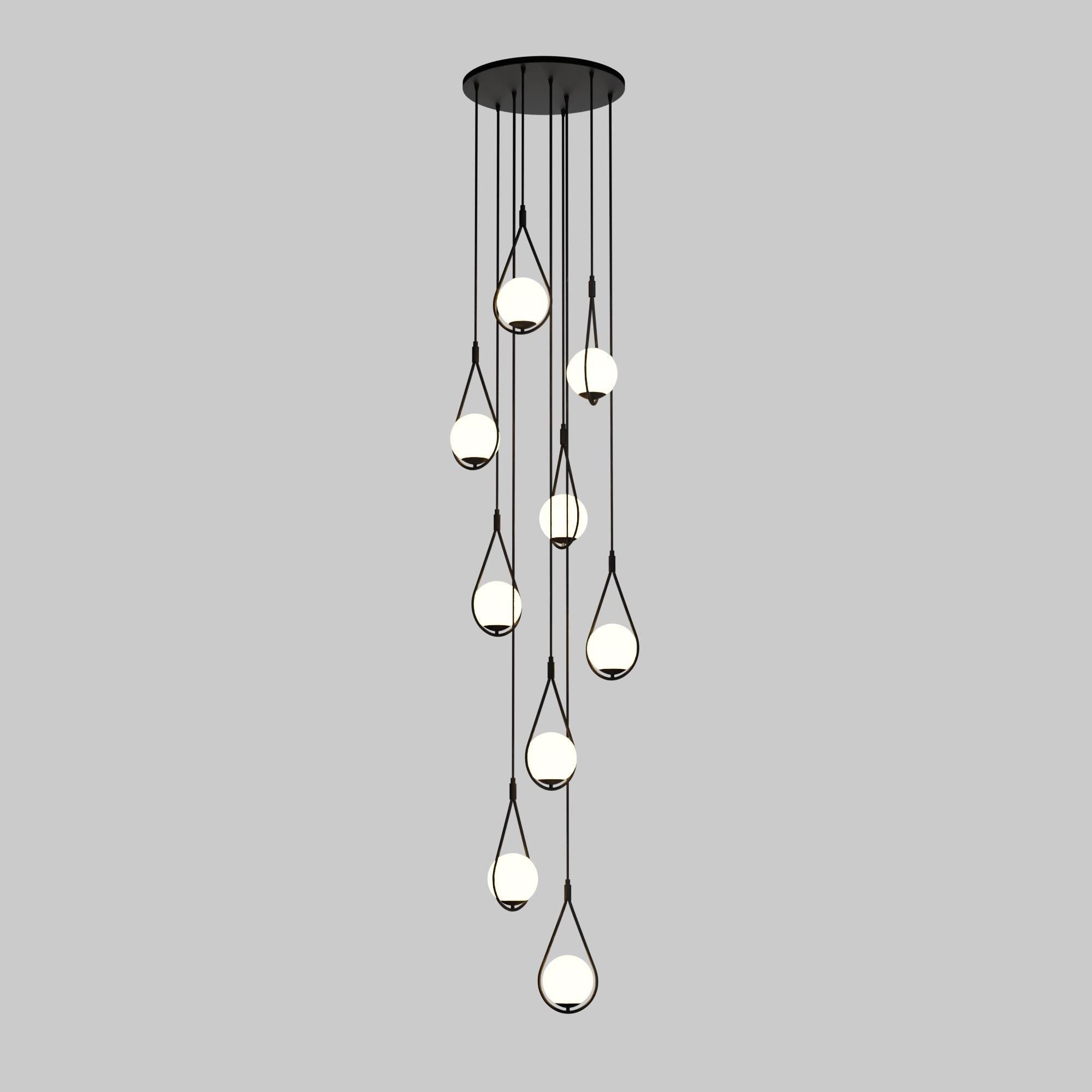 Custom Teardrop Stairwell Chandelier, High Ceiling Foyer Lighting