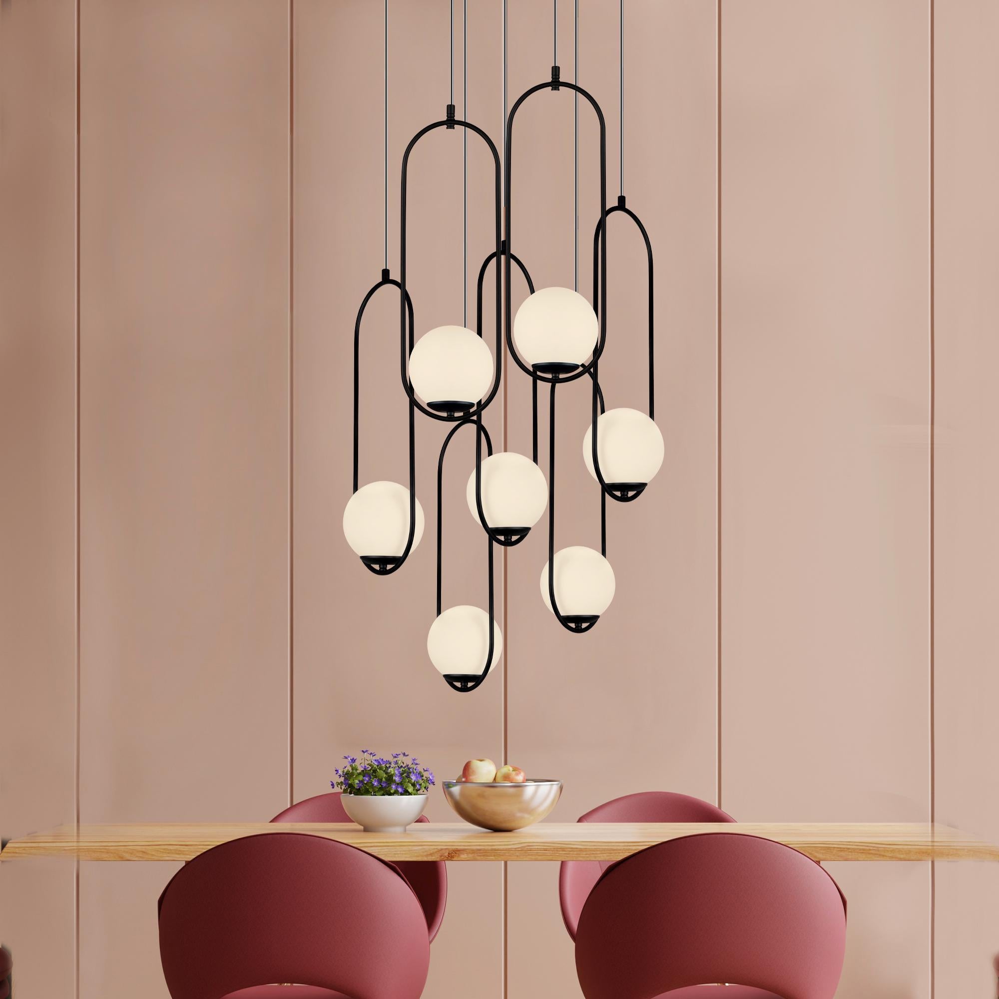 Modern Stairs Multi-Light Pendant: Stairwell Chandelier -Black & Gold Oversized Living Room Light - High Ceiling Staircase Chandelier