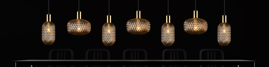Handmade Glass Multi Light Pendant, Ellipse - Oval Shape Lampshade Amber Textured Glass Staircase Light, Custom Stairwell Pendant Lighting