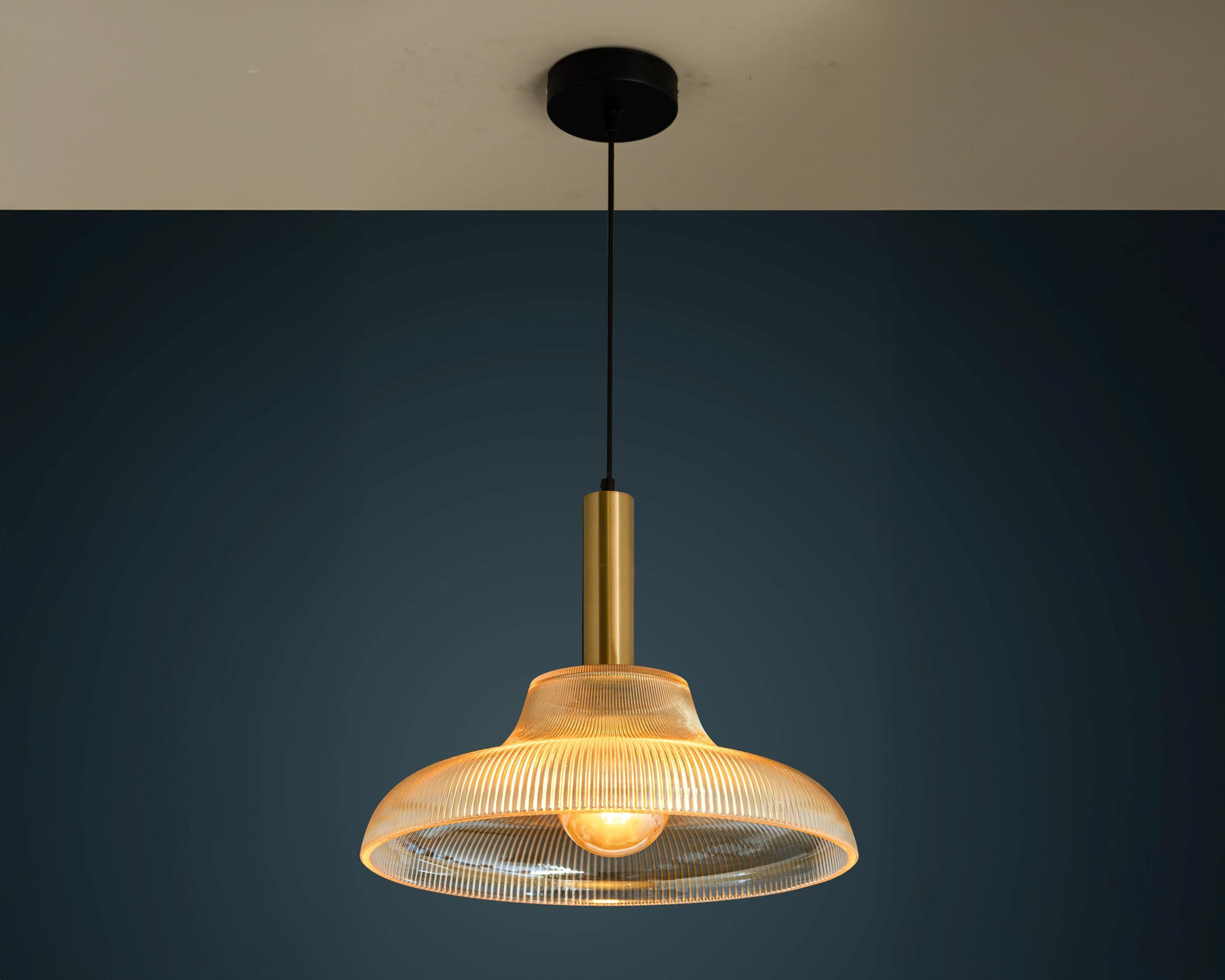Retro Pleated Amber Glass Pendant Light