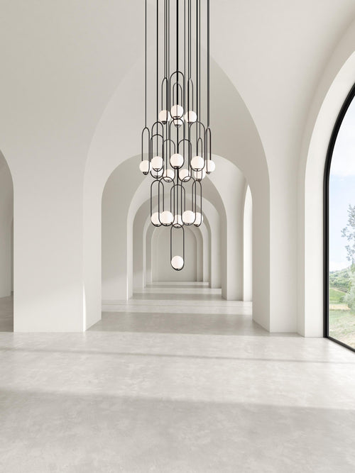 Custom Multi-Light Pendant: Stairwell Chandelier - High Ceiling Staircase Chandelier