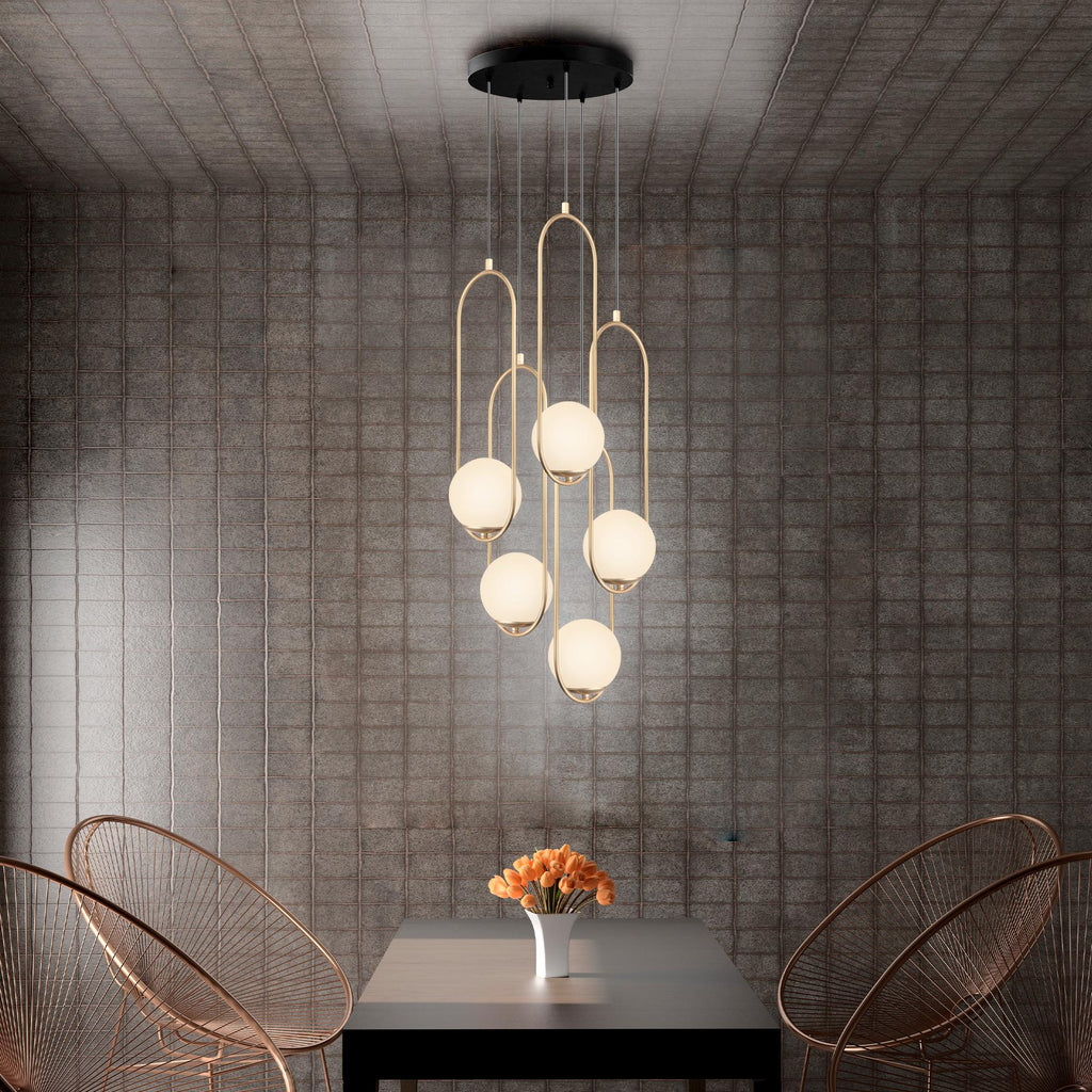 Modern Stairs Multi-Light Pendant: Stairwell Chandelier -Black & Gold Oversized Living Room Light - High Ceiling Staircase Chandelier