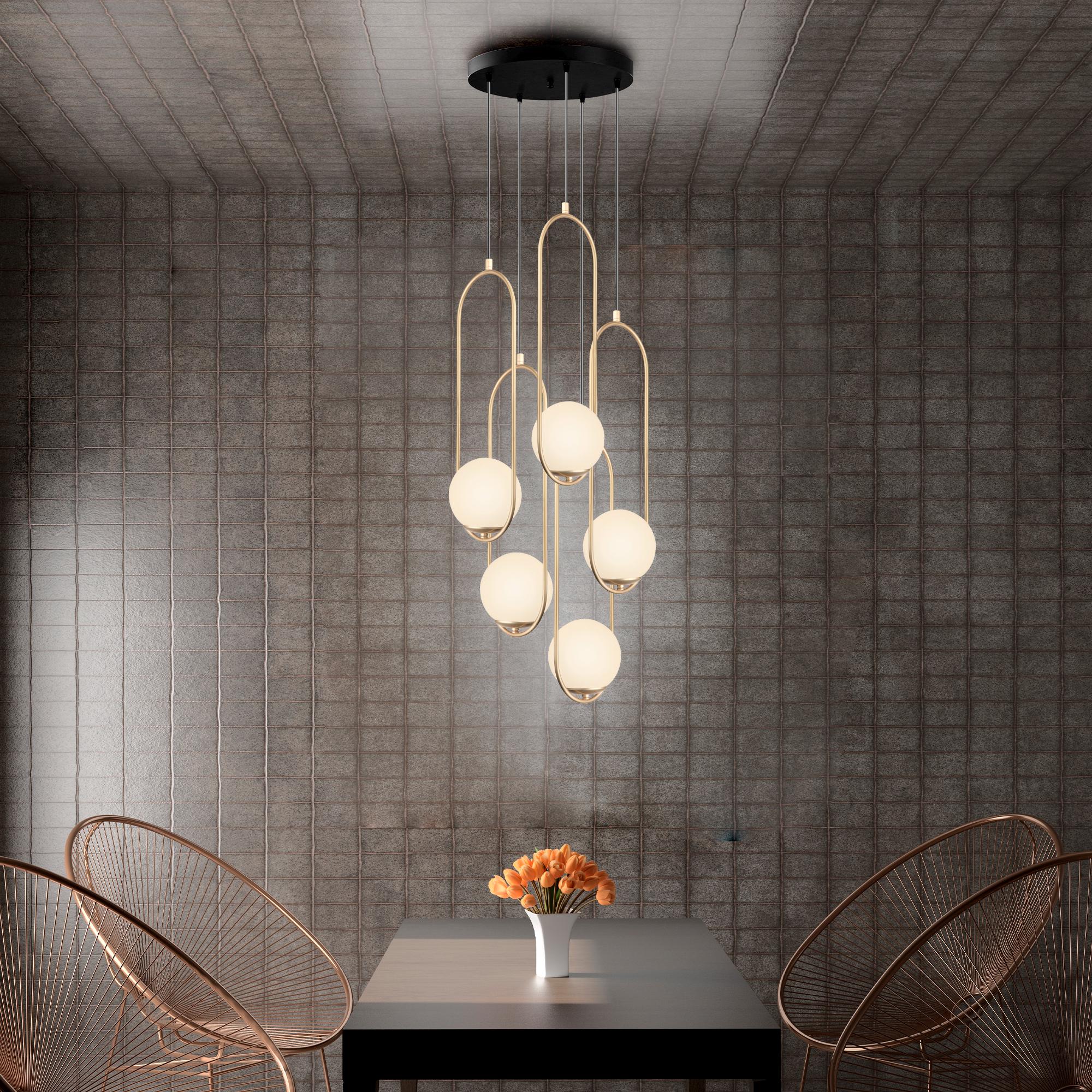 Modern Stairs Multi-Light Pendant: Stairwell Chandelier -Black & Gold Oversized Living Room Light - High Ceiling Staircase Chandelier