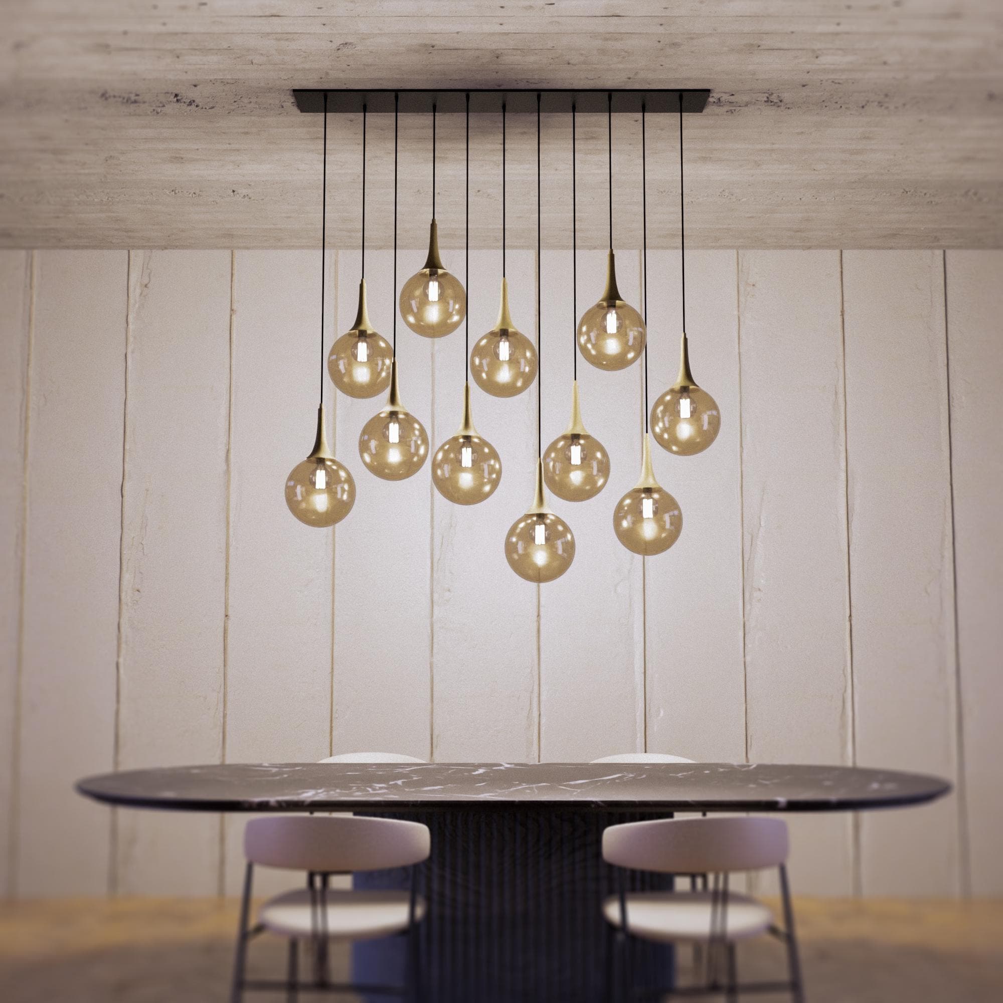 Modern Glass Multi-Pendant Light: Custom Stairwell Chandelier