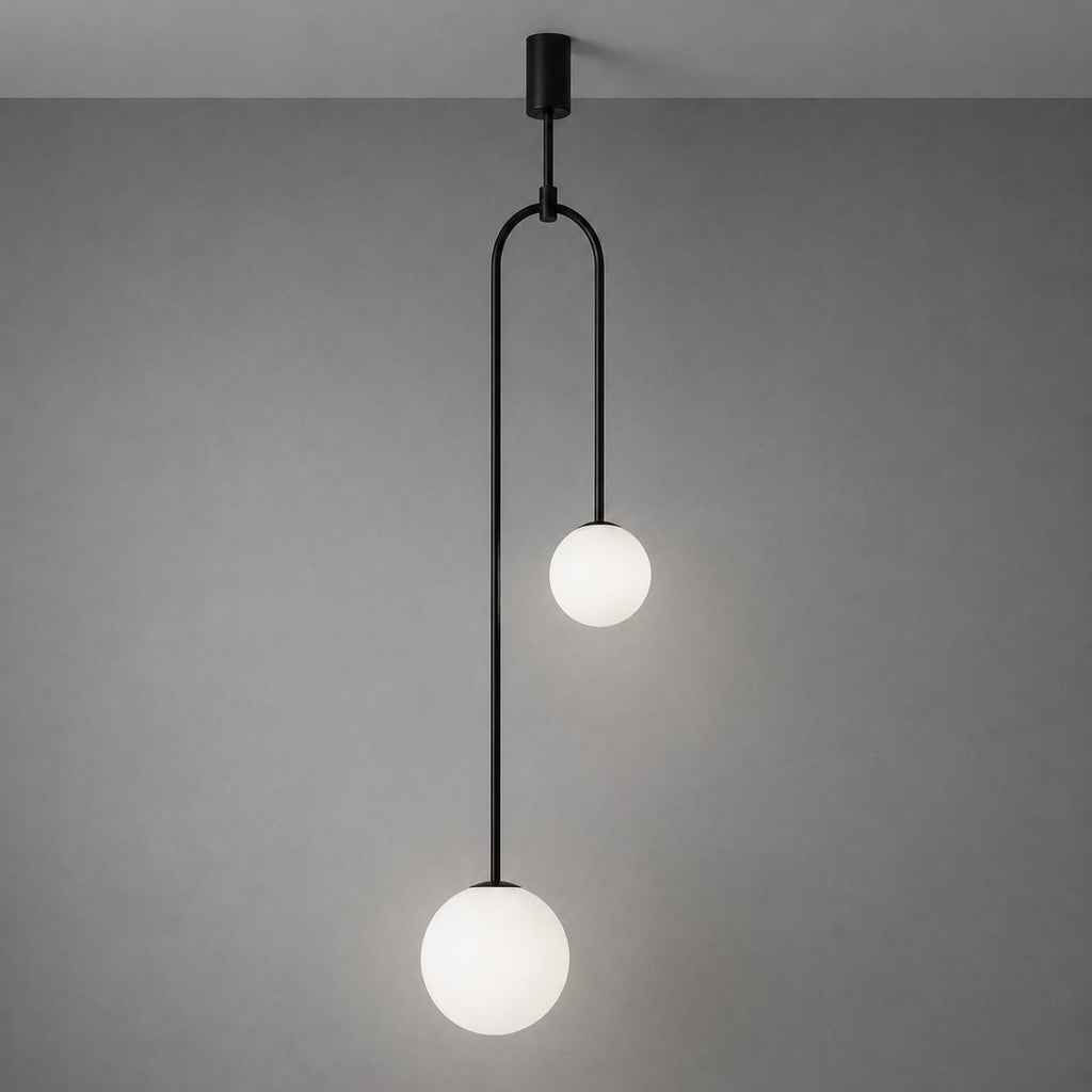 Modern Double Globe Pendant Light, Bedside Pendant Lamp, Opal Glass Ceiling Bedroom Lighting