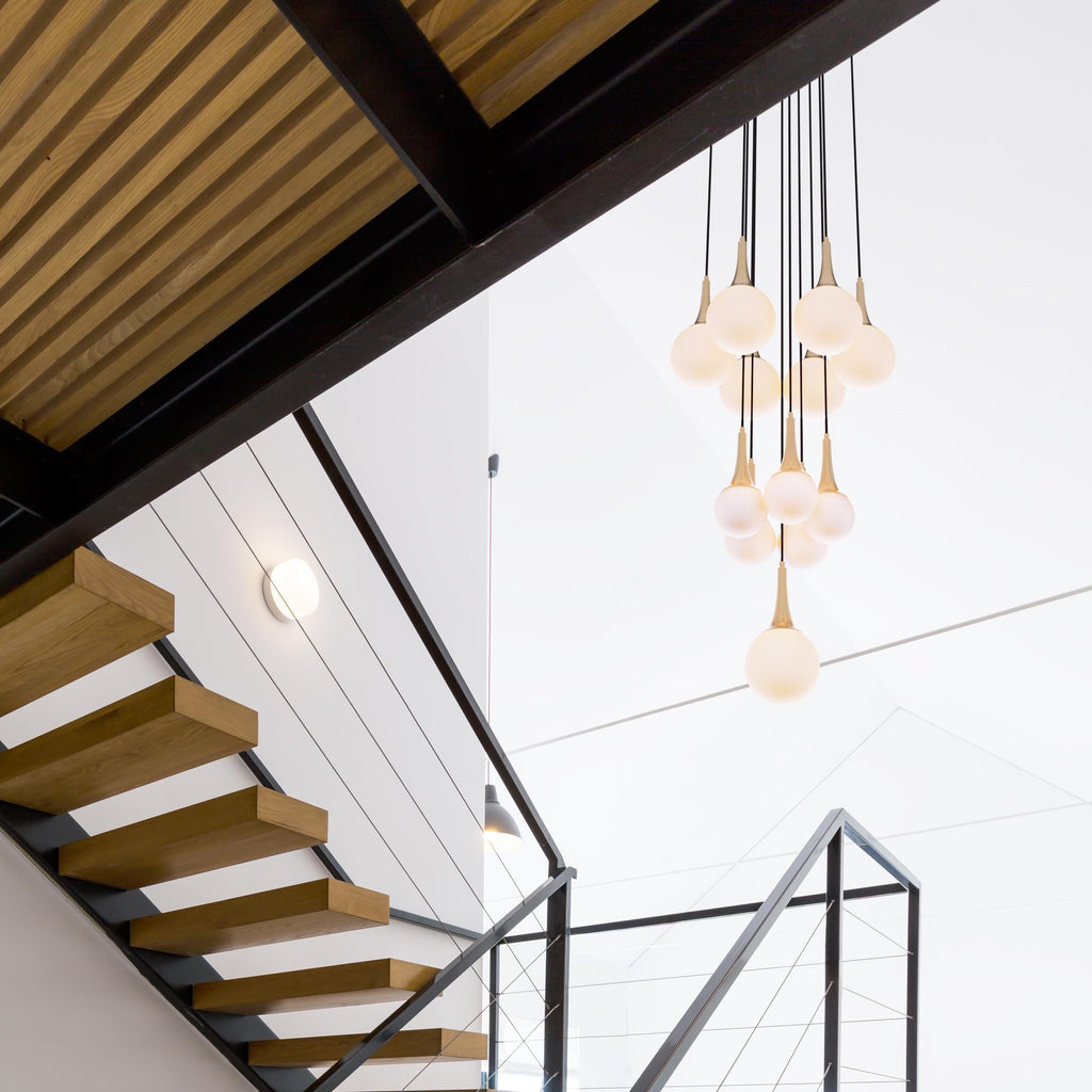 Modern Glass Multi-Pendant Light: Custom Stairwell Chandelier