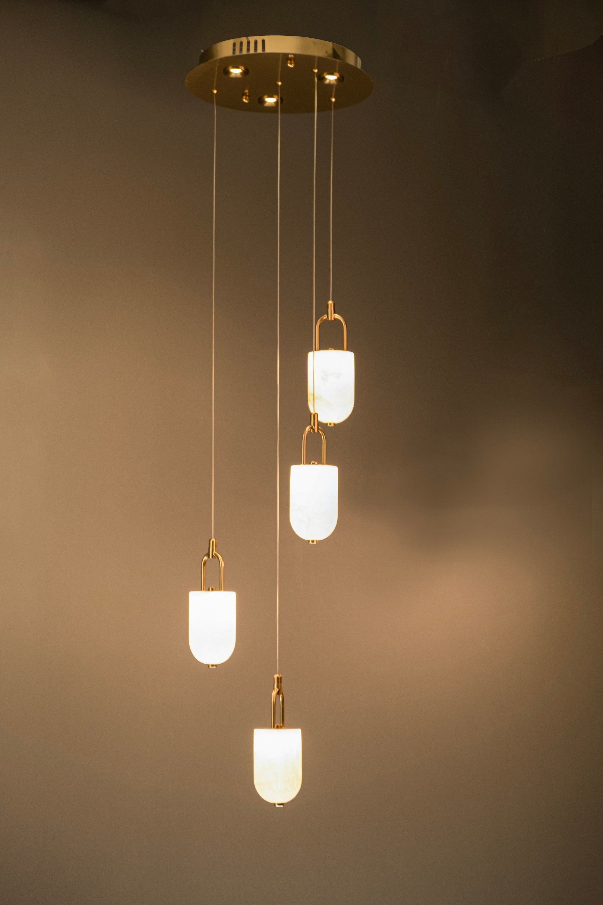 Custom Marble Pendant Light for Stairwell, Modern Natural Marble Chandelier, Foyer & Entry Lighting