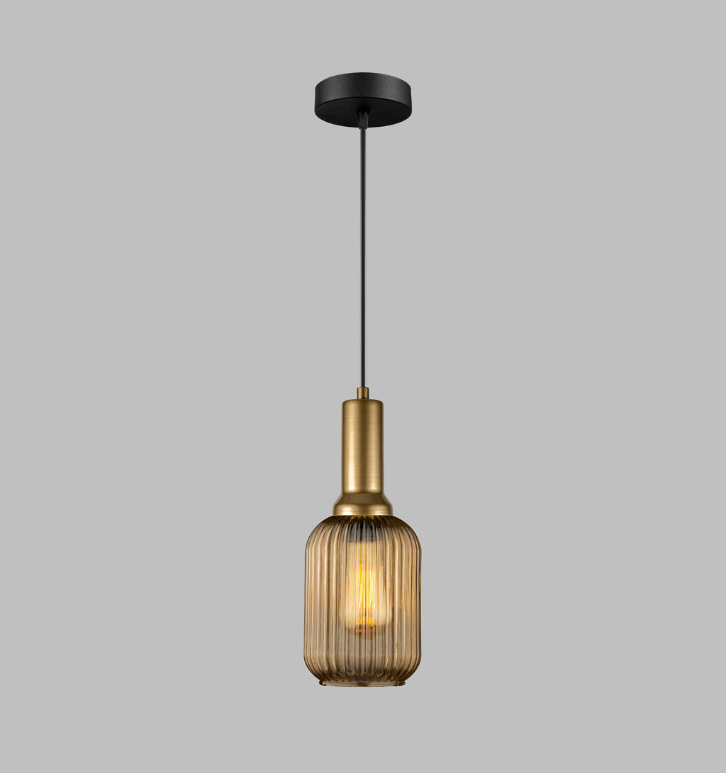 Smoke Gray Ribbed Glass Pendant Light - Nordic Modern Hanging Lamp