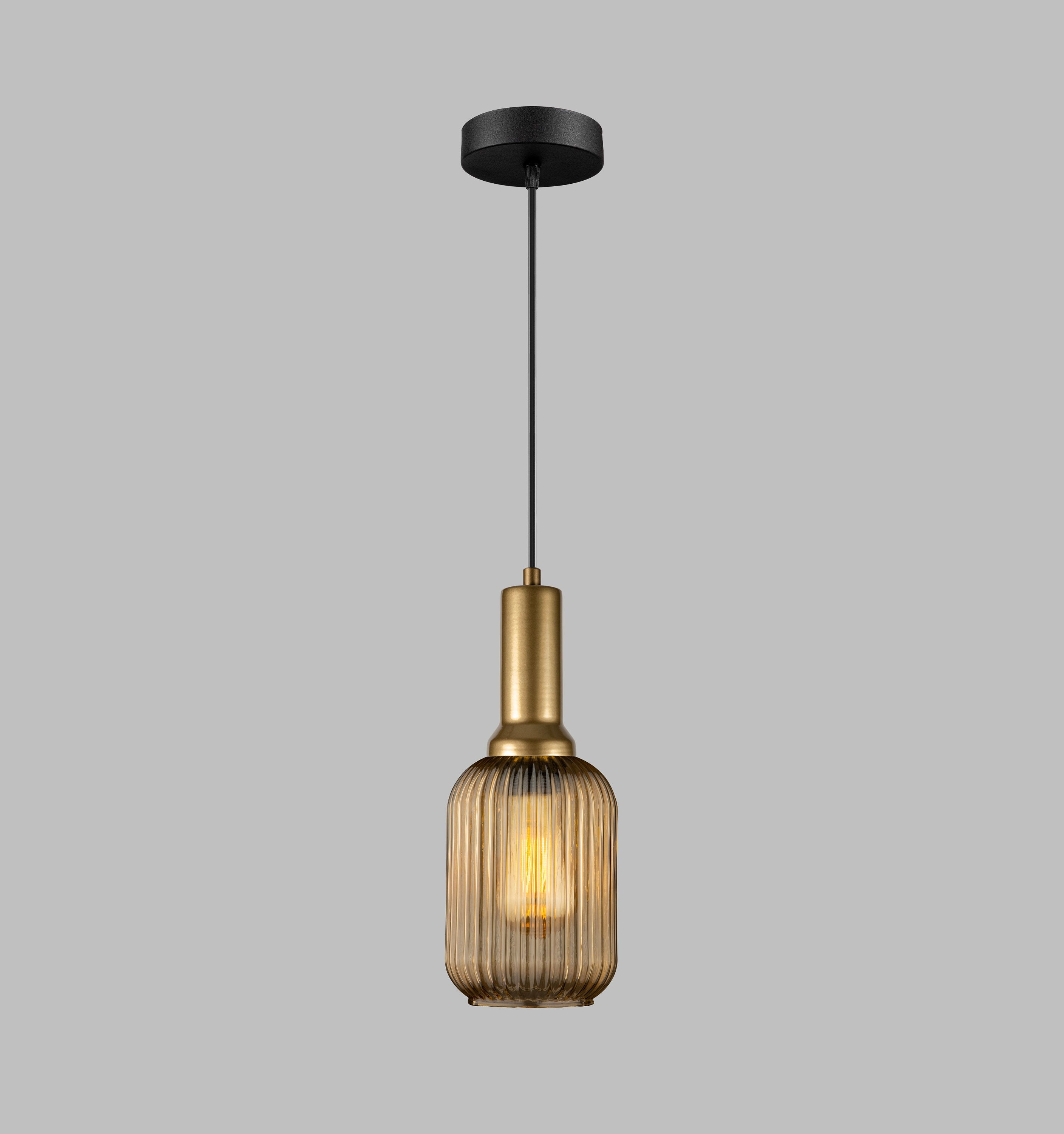 Smoke Gray Ribbed Glass Pendant Light - Nordic Modern Hanging Lamp