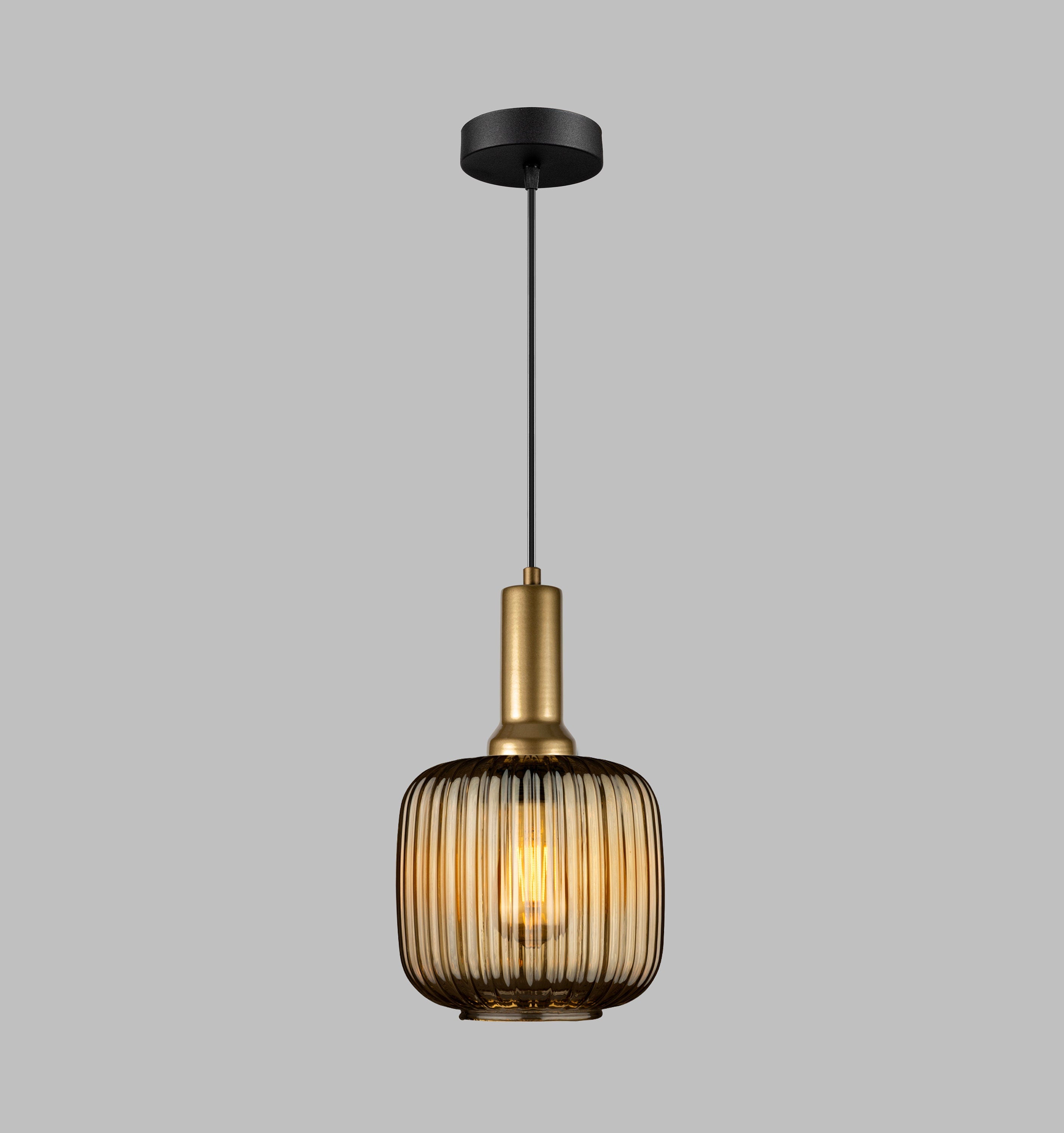 Nordic Ribbed Glass Pendant Light: Smoke Gray Hygge Lighting