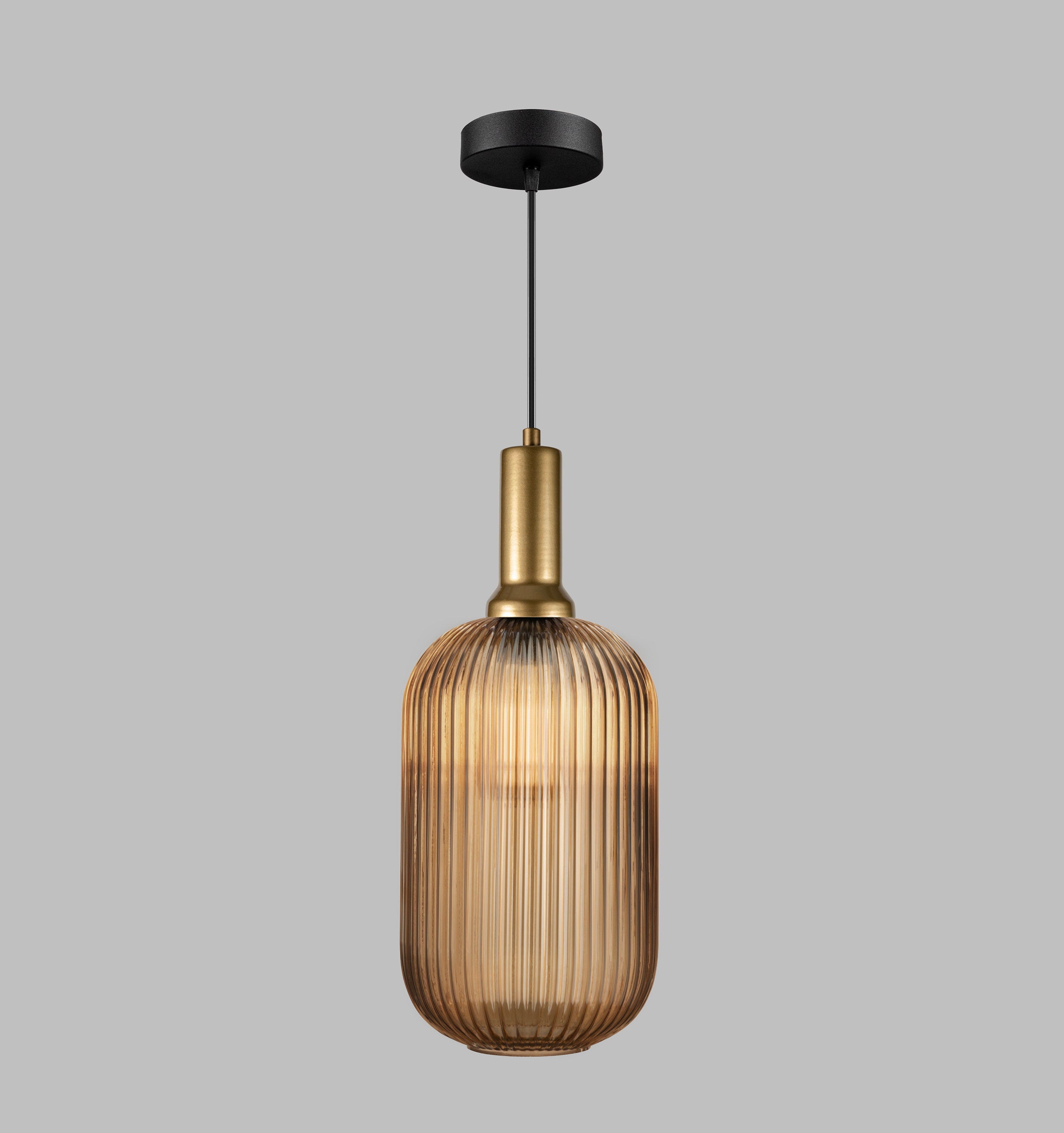 Reeded Glass Pendant Light: Smoke Gray Modern Chandelier, Customizable