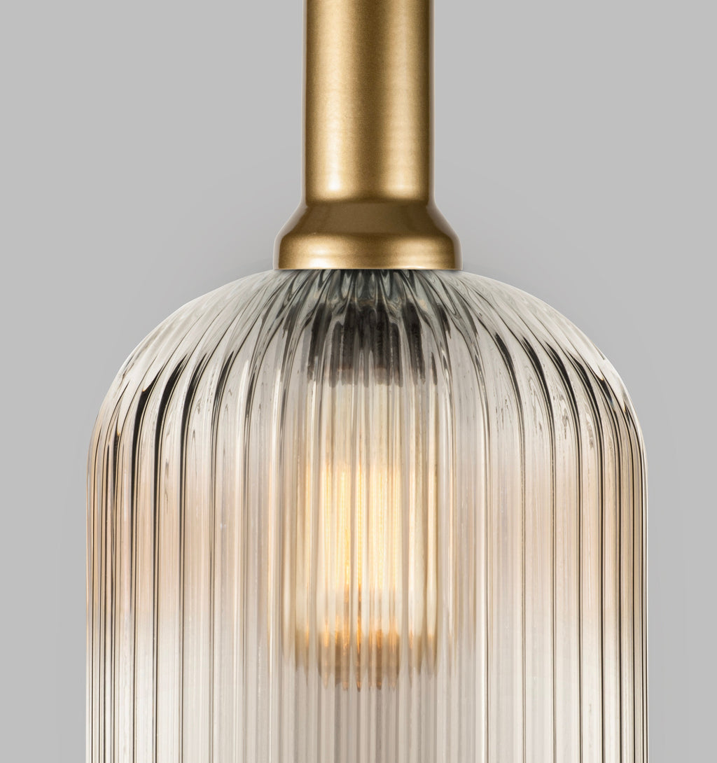 Ribbed Glass Pendant Light: Mid-Century Modern Gold Accent, Custom Length