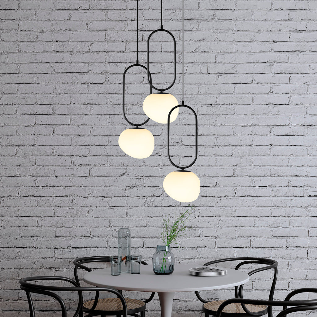 Modern Multi Light Pendant: Opal Glass Globe Stairwell Chandelier