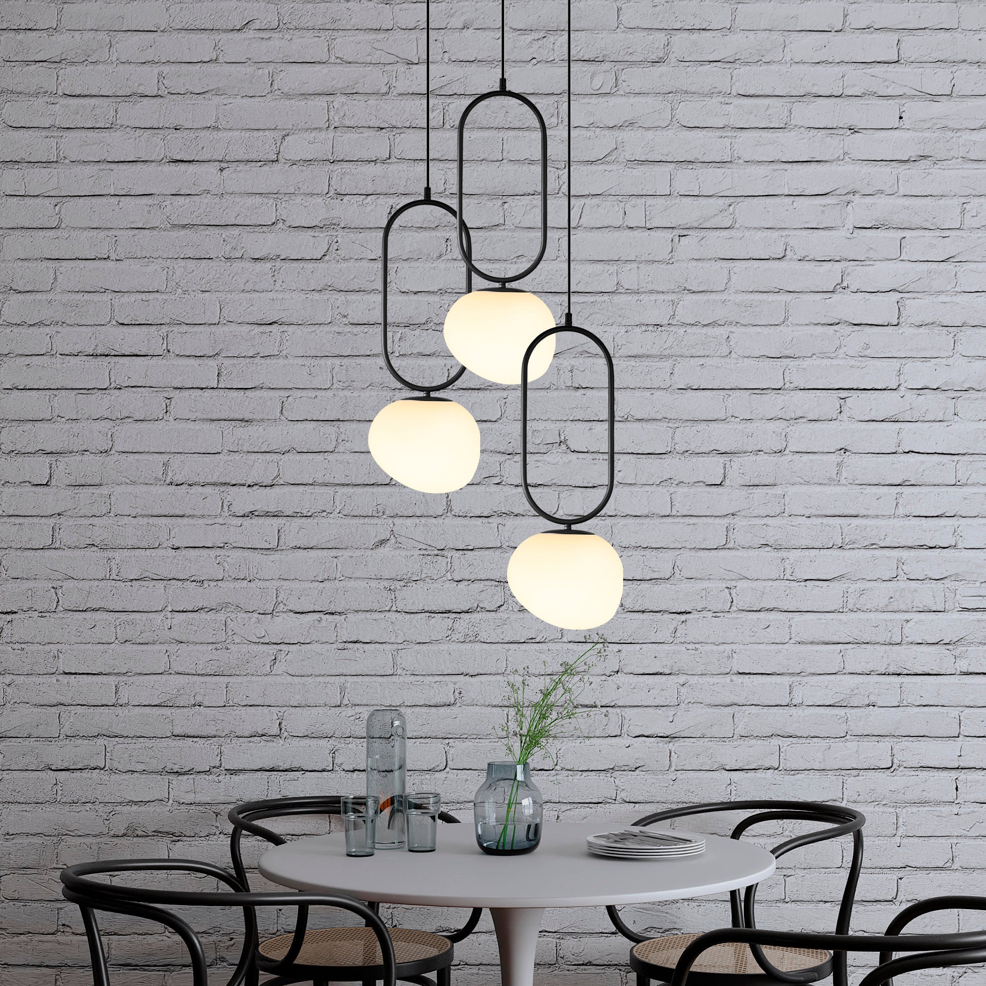 Modern Multi Light Pendant: Opal Glass Globe Stairwell Chandelier