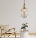 Ribbed Glass Pendant Light: Mid-Century Modern Gold Accent, Custom Length