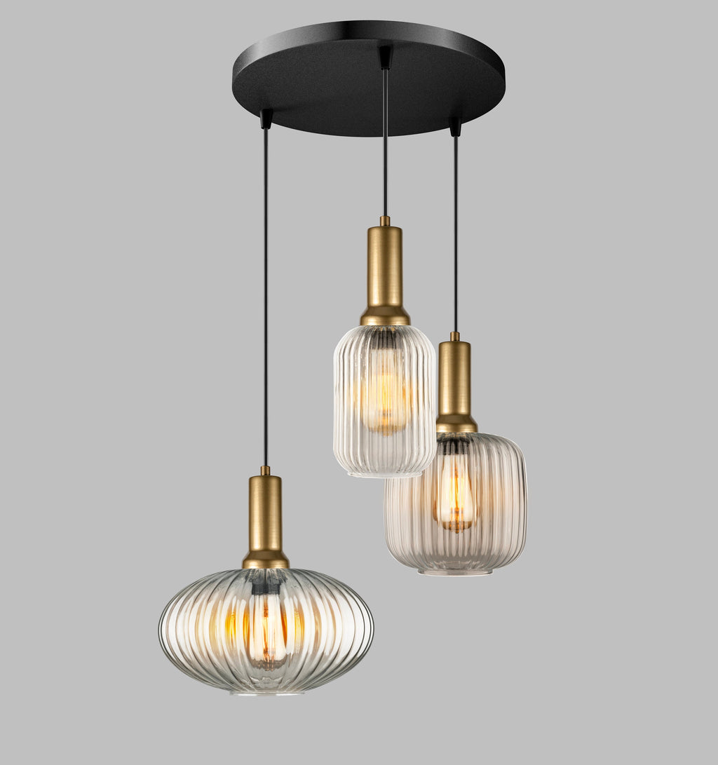 Reeded Amber Glass Pendant Light: Nordic Organic Design