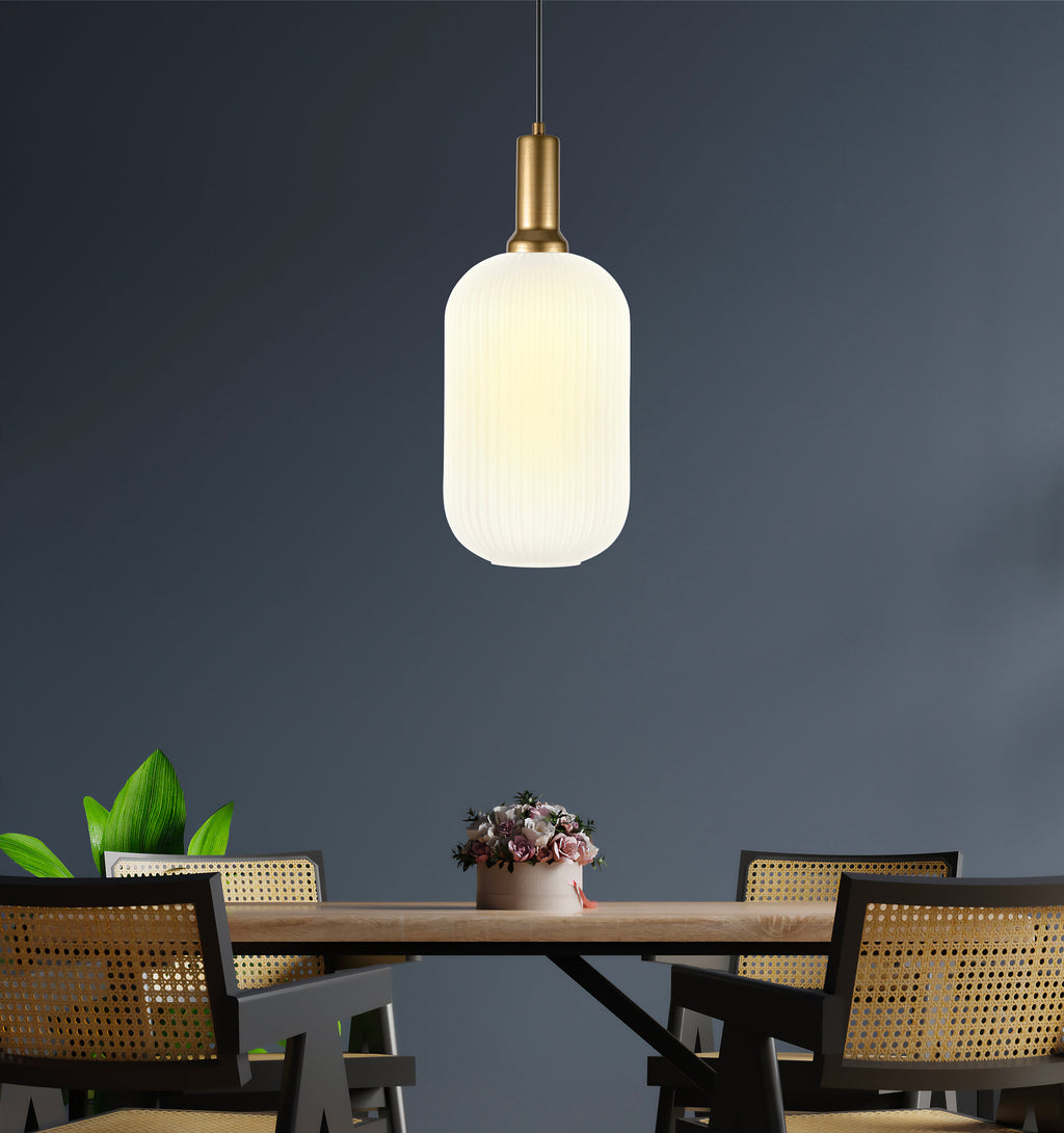 Ribbed Glass Pendant Light: Custom Height, Smoky Amber Clear Options