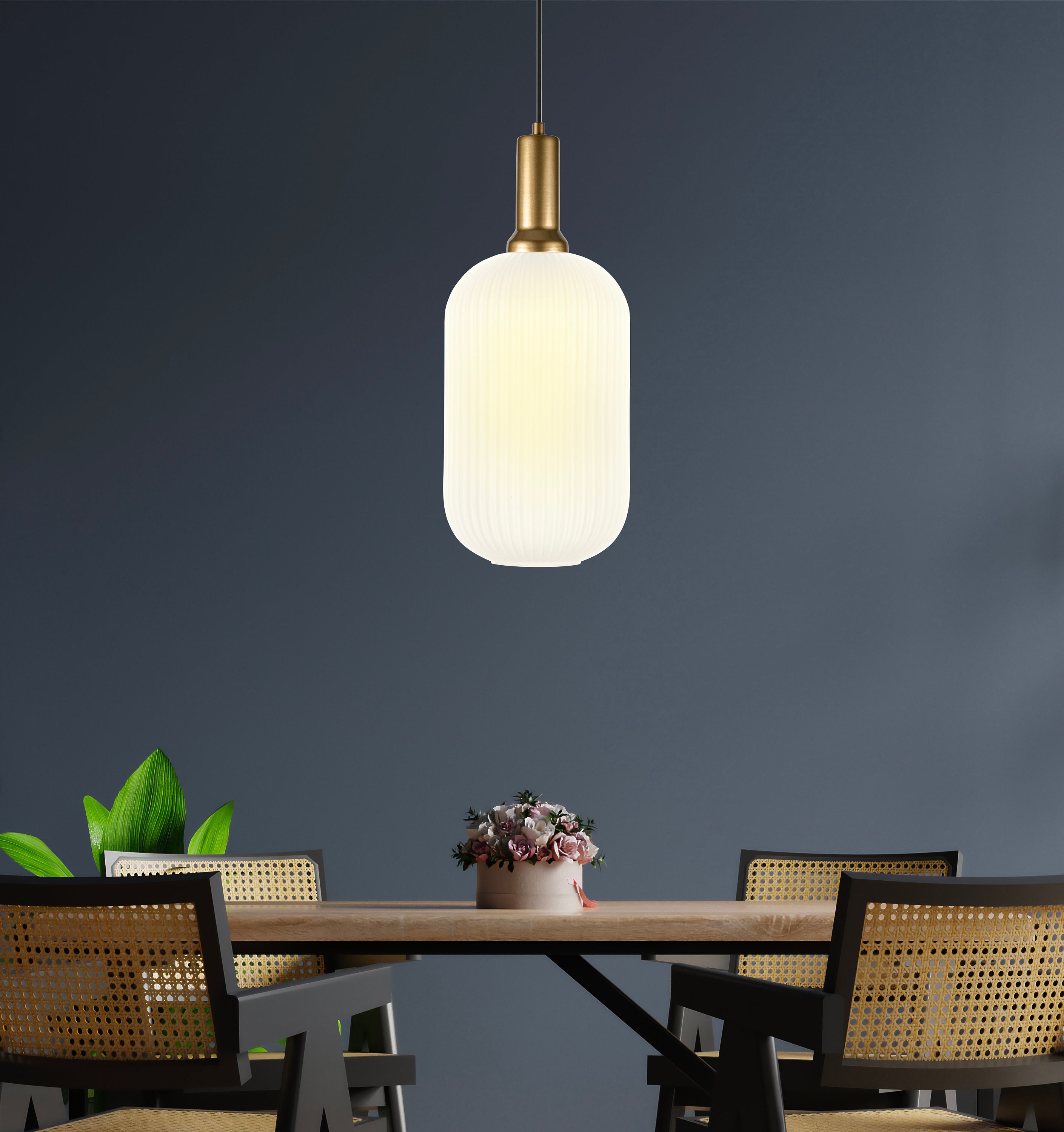 Ribbed Glass Pendant Light: Custom Height, Smoky Amber Clear Options