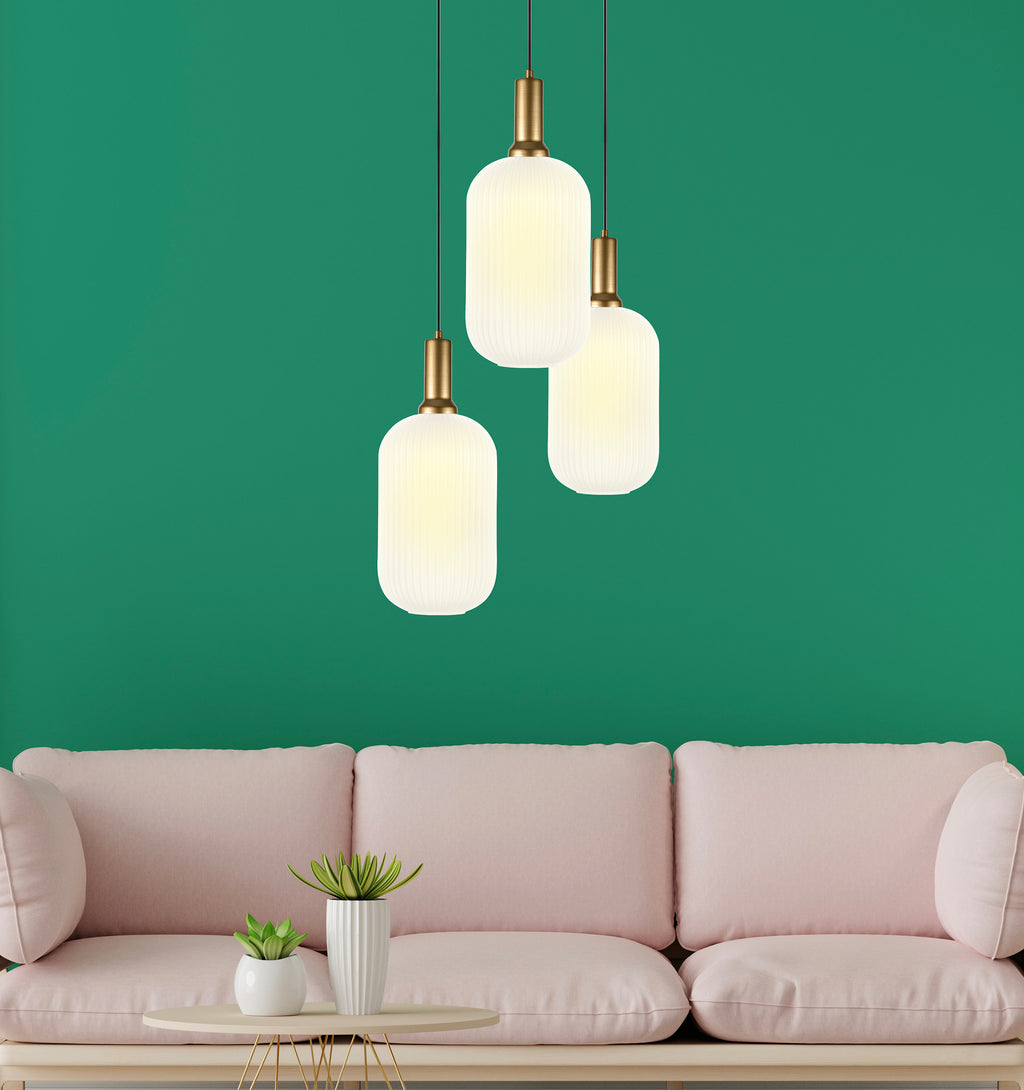 Ribbed Glass Multi Pendant Light: Custom Staircase Lighting