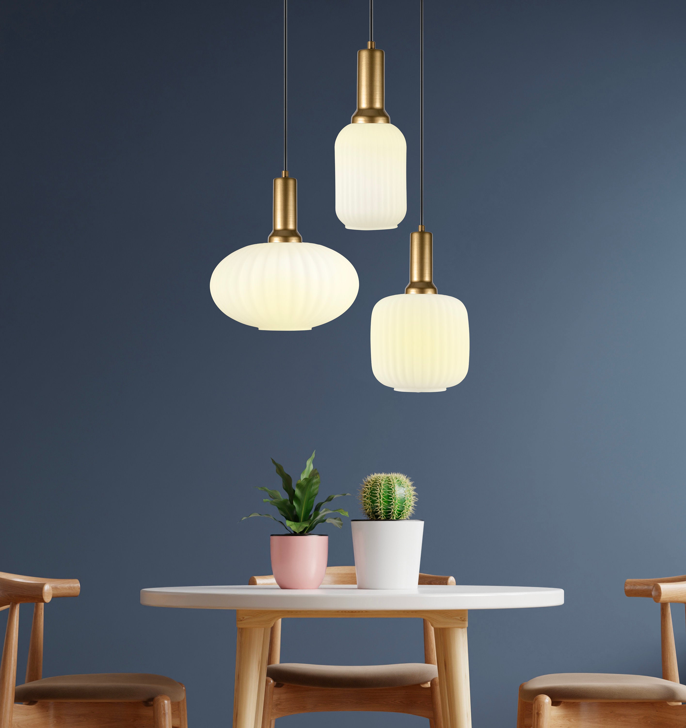 Milk Glass Multi Pendant Light: Mid-Century Modern Staircase Lighting