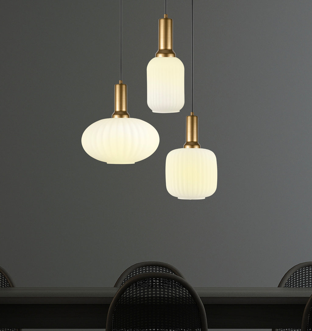 Milk Glass Multi Pendant Light: Mid-Century Modern Staircase Lighting